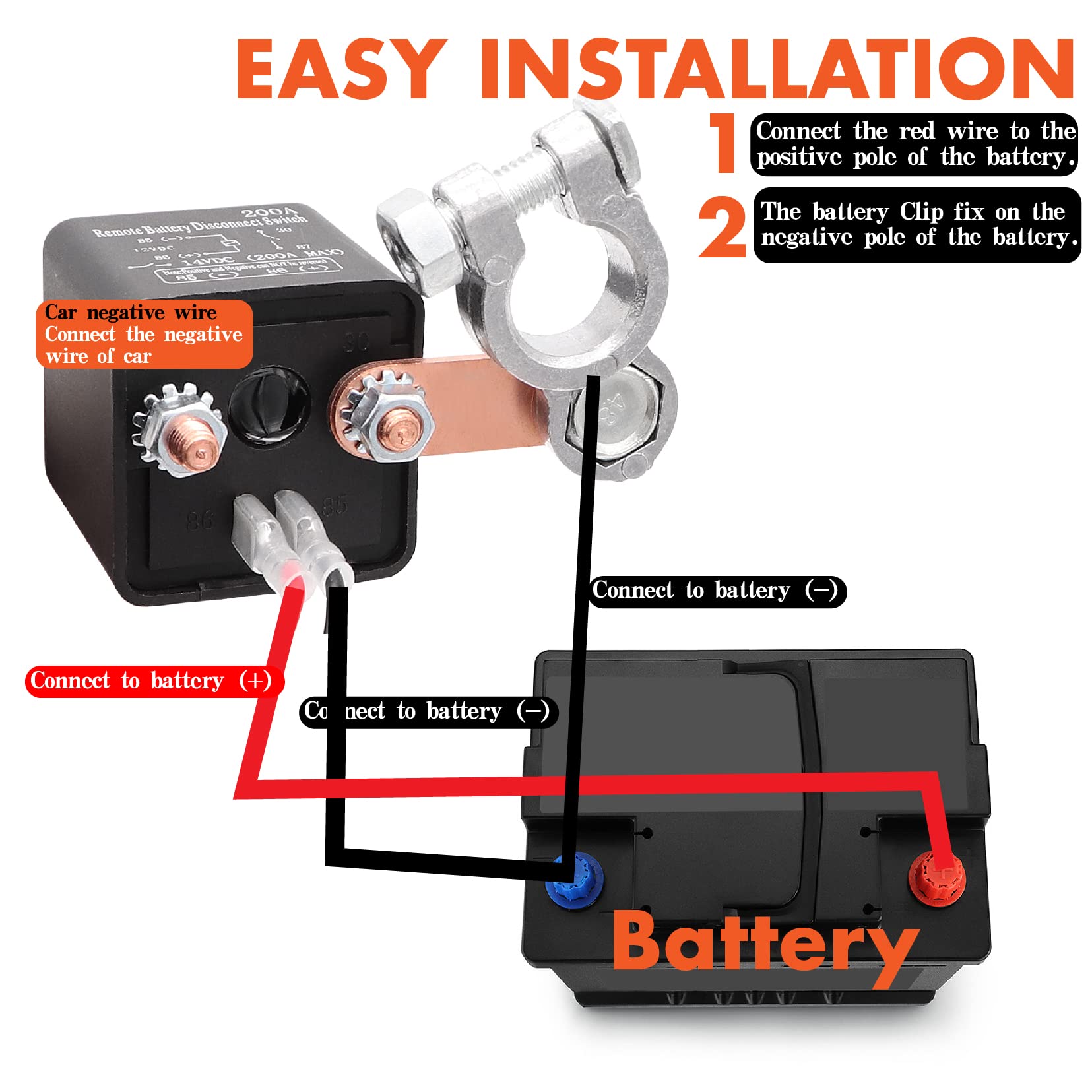Remote Kill Switch Kit, DC 12V 200A Car Kill Switch AntiTheft Remote Control