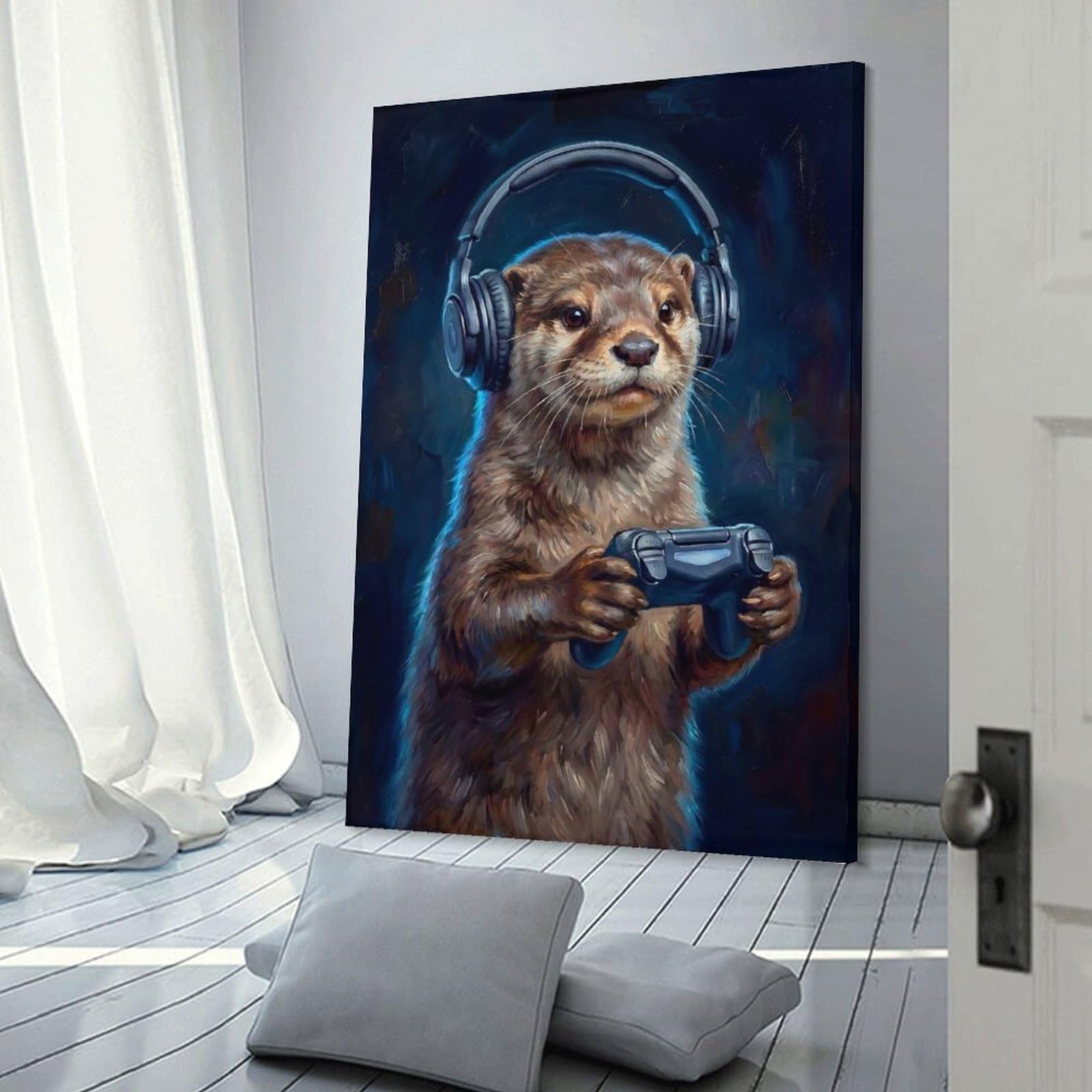 Junmoney Home Decor Wall Art Gamer Otter, 24x36inch(60x90cm), for New Homes, Bedrooms Or Workspaces, Home Decor Gift with Stylish Appeal