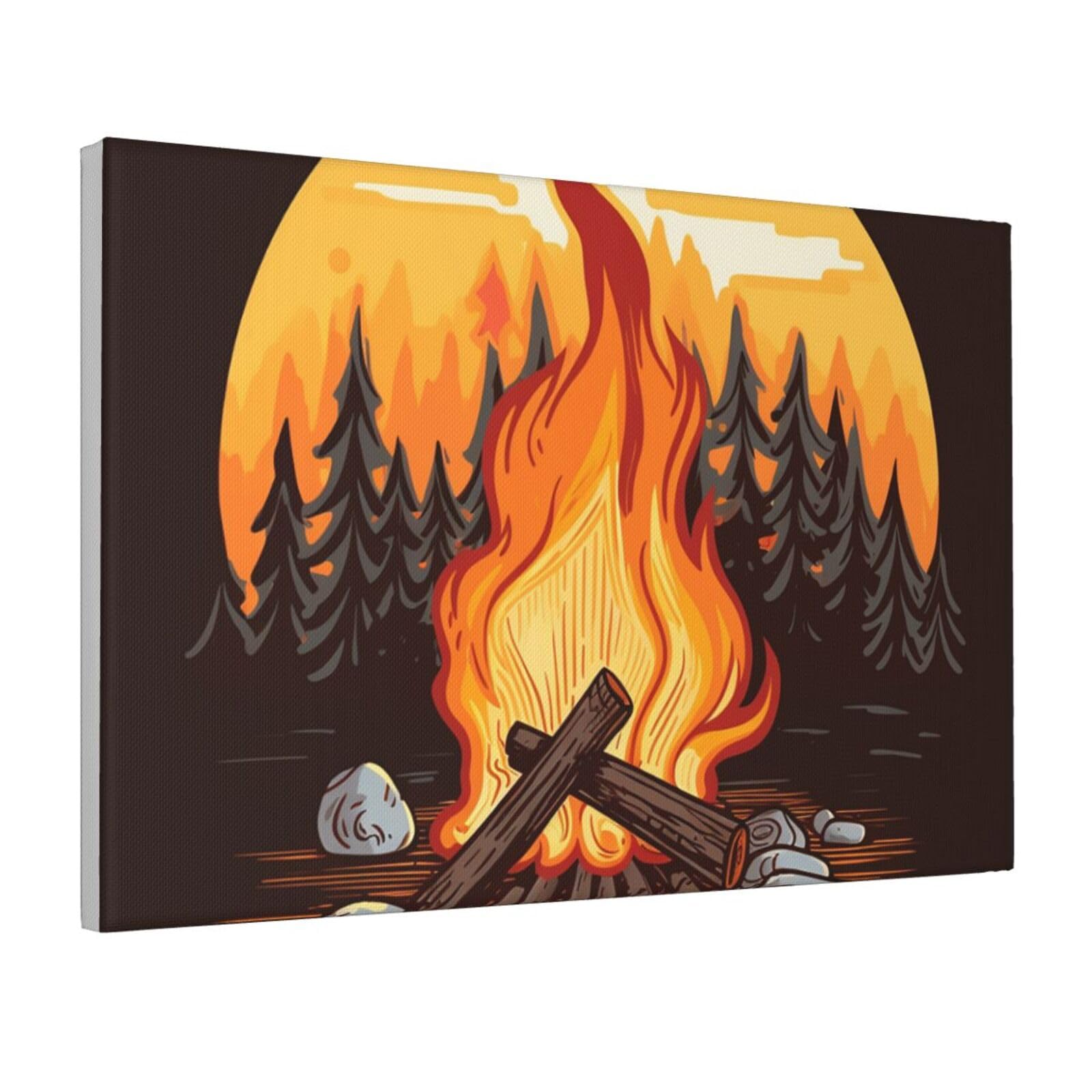 Framed Wall Art for Living Room Art Work, Bonfire Picture Prints Modern Office Wall Paintings Poster Aesthetic Wall Decorations for Home Decor Ready To Hang 12"x18"