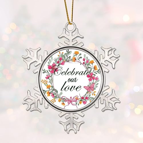 Miniatura 10 de Love Saying Ornament Floral Wreath Yes You Can Metal Snowflake Christmas Ornament for Xmas Tree Decoration Wedding Ornament Funny Snowflake Pendant