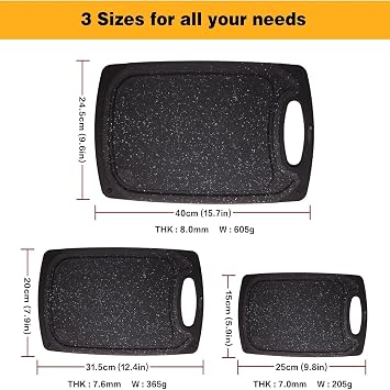 Cutting Boards for Kitchen, Large-Small Cutting Board Set of 3, Dishwasher Safe, Juice Groove, Easy Grip Handle, Non-Slip Rubber Cutting Board
