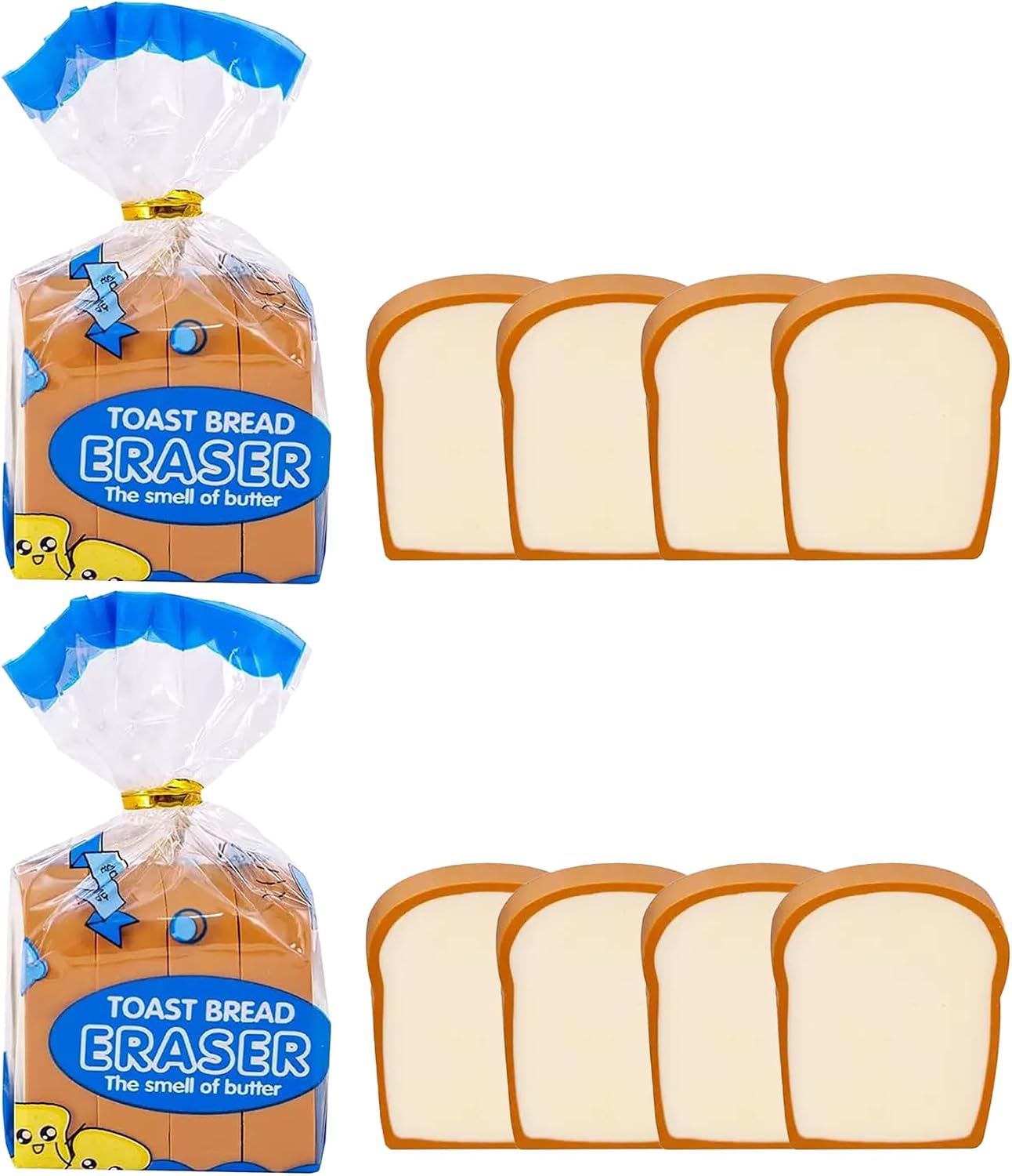 8Pcs Cute Pencil Kawaii Toast Bread Eraser, Stationery 3D Cartoon Sketching Tools Drafting Supply for Kid Painters Artists Gift