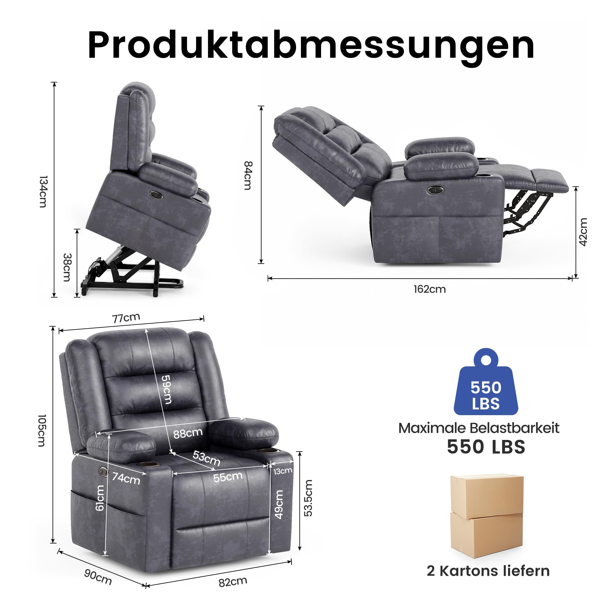 Fernsehsessel Elektrisch Verstellbar mit Massage und Wärmefunktion