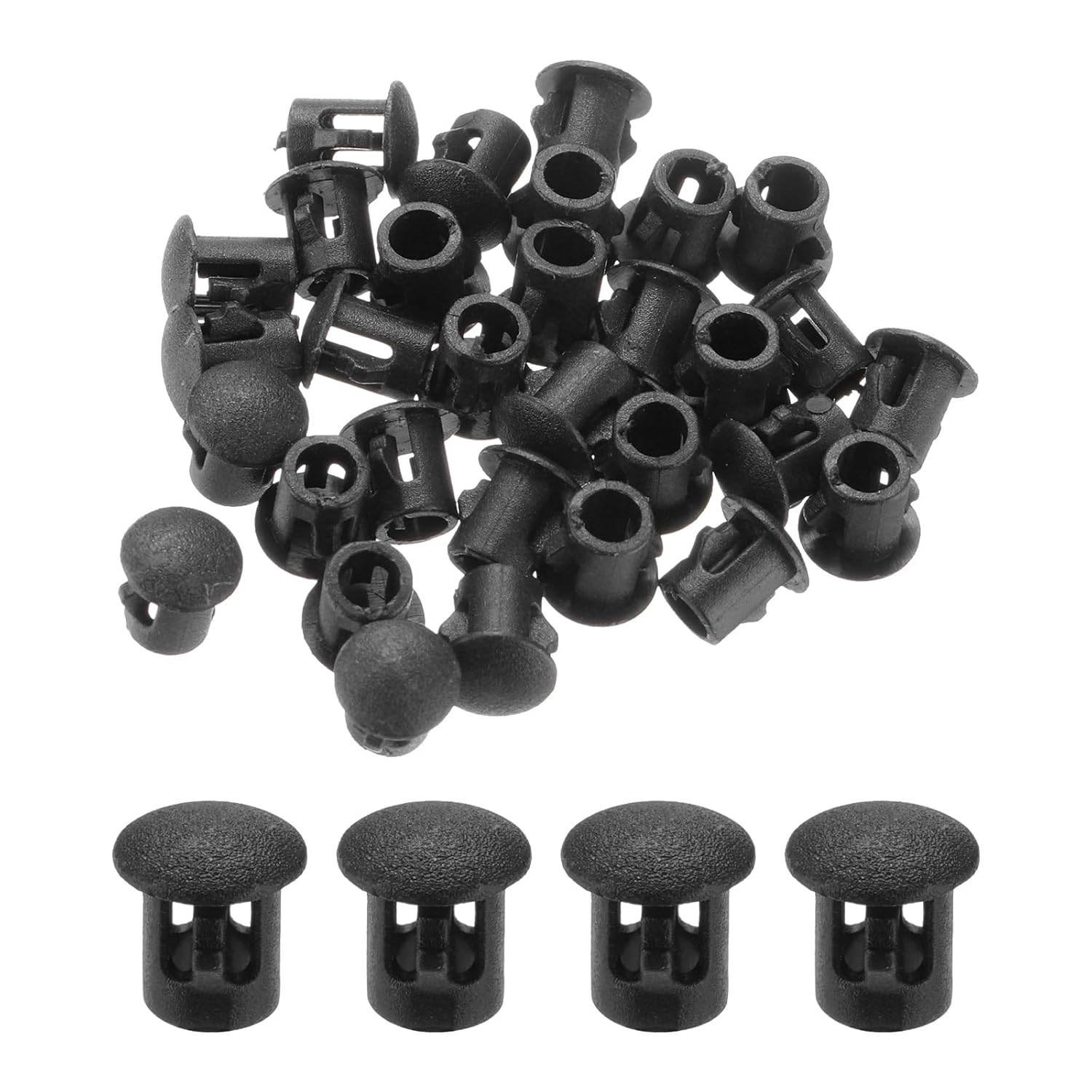 MECCANIXITY 64PCS 6mm(1/4") Black Plastic Hole Plugs, Flush Type Panel Hole Plugs Insert End Caps for Locking Hole Tubes Furniture Cabinet