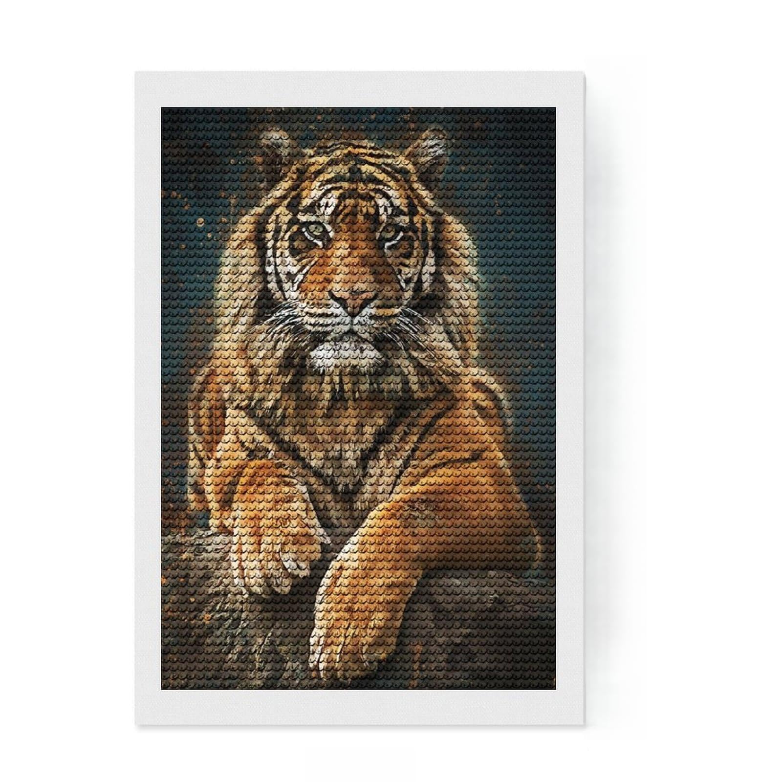 Junmoney King Tiger Diamond Painting Canvas Set 8"x12", Creative Leisure Activity, Vintage Style Decor, for Beginners, Birthday Gift