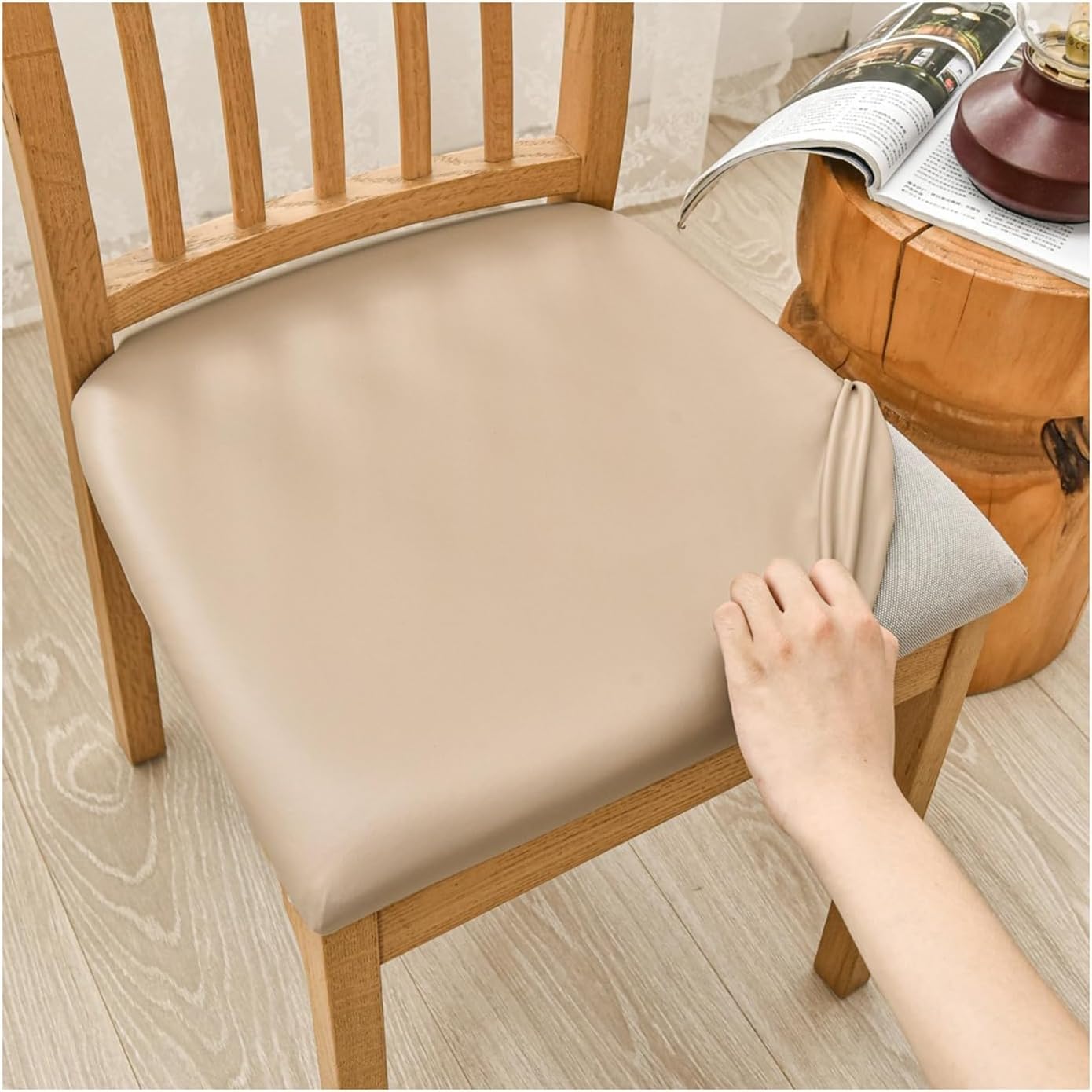 Housses de siège en cuir PU imperméable pour chaise de salle à manger, lot de 6 pièces couleur O