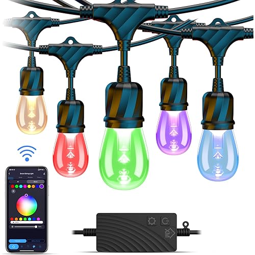 XMCOSY+ Outdoor String Lights, 96FT Smart Patio Lights RGBW, 30 LED Bulbs, APP & WiFi Control, Works with Alexa, IP65 Waterproof String Lights for Outside, Color Changing Outdoor Lights for Patio