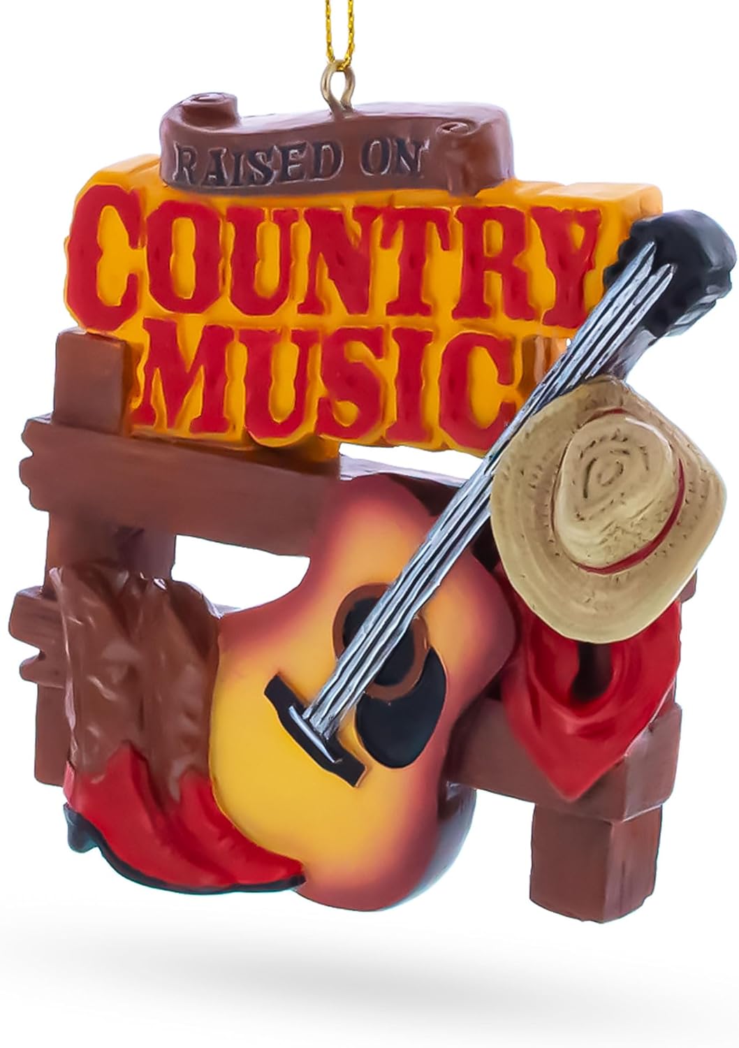 Raised on Country Music Fan Guitar Hat Boots Resin Christmas Ornament - Image 2