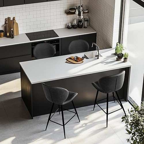 Miniatura 7 de KithKasa Juego de 2 taburetes de bar de altura de mostrador con respaldo, modernos de cuero sintético de mediados de siglo, 26 pulgadas, taburetes