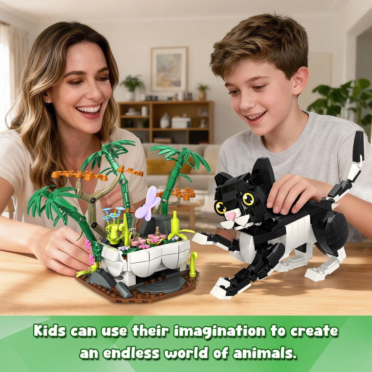 HiWEEGO 3 in 1 Wild Animals Panda Building Set - Animal Figures with 3 Building Options Panda Cat Zebra, 724 PCS Building Block Toy Home Office Decor Birthday for Kids Boys Girls 9-12+
