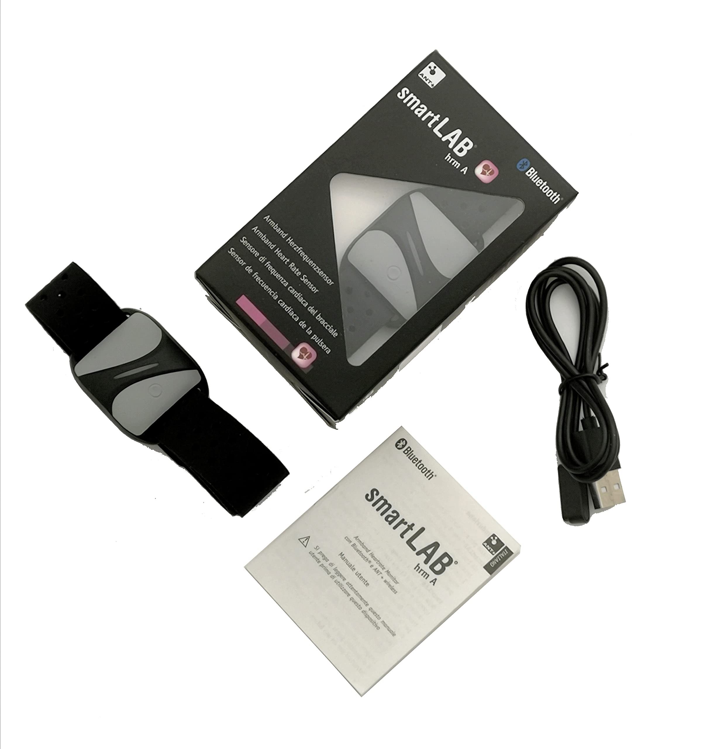 smartLAB hrm A Herzfrequenzmesser am Arm Schwarz EKG genaue Pulsmessung mit Bluetooth und ANT+ Kompatible mit Garmin Wahoo Polar Apple Watch RUNTASTIC PRO