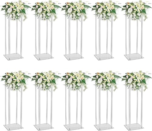 10 jarrones acrílicos transparentes para centros de mesa de boda, soporte de flores de 31.5 pulgadas de alto, decoración de mesa de compromiso,