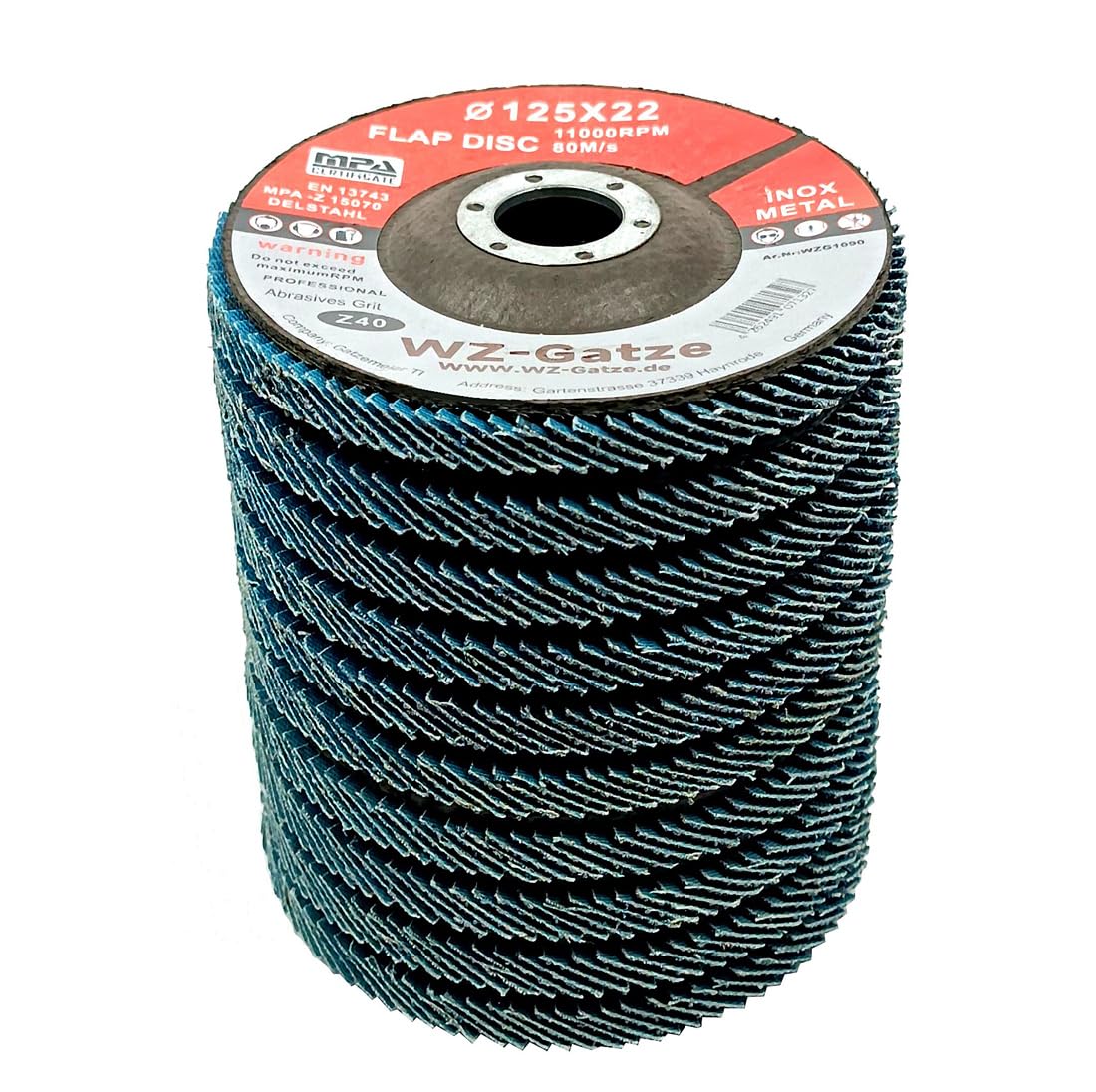 50x Profi Fächerscheibe 125mm K40 INOX Blau 90 Lamellen Extra Dick