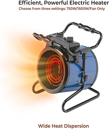 Miniatura 6 de Comfort Zone Garaje industrial portátil eléctrico de 3,600 W, 240 V, calentador de espacio de taller, NEMA 6-20R, cuerpo de acero con ángulo de