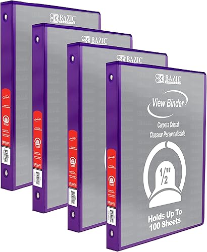 Vista 20 de BAZIC Products Carpeta organizadora de 3 anillas de 1/2 pulgada con vista económica, color negro, anillo redondo, capacidad para 100 hojas de papel