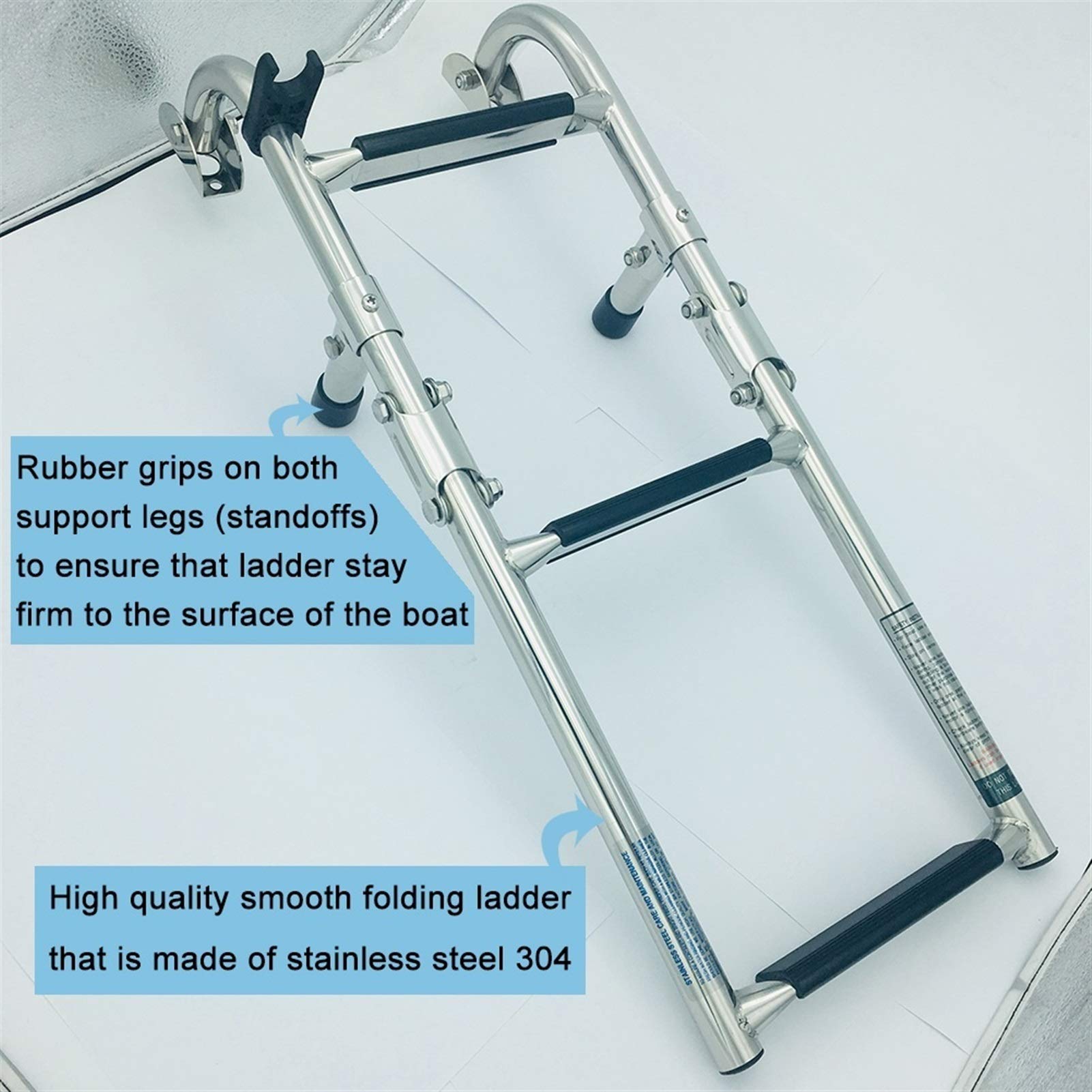 Scaletta per Barche a 3 gradini, Scala Pieghevole in Acciaio Inox per pontoni, gommoni, Camper, Yacht, Piscine, pontili, Portata Massima 150 kg (330 libbre).