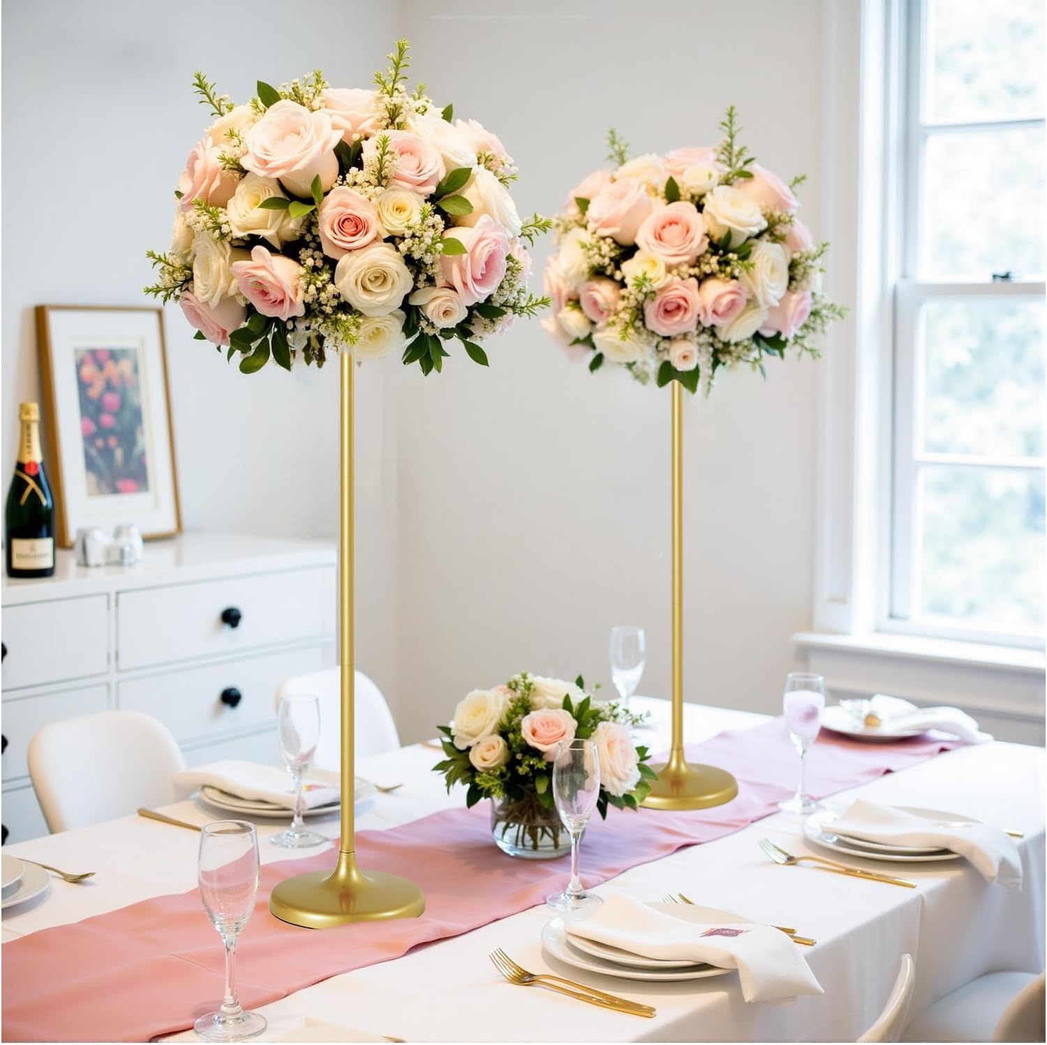 2pcs Tall Wedding Flower Stand 39.37" Wedding Centerpieces for Tables Gold Centerpieces Metal Flower Floor Vase for Party Event Wedding Reception