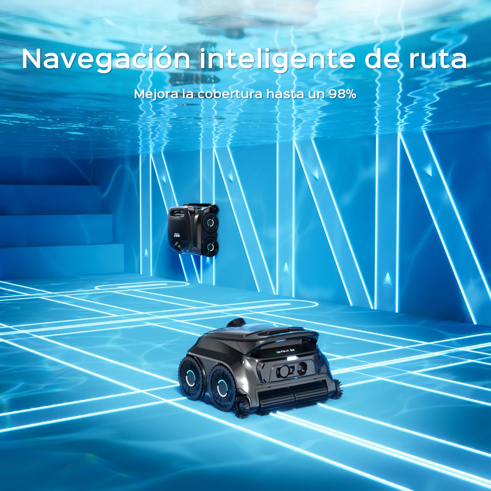 WYBOT B1 Robot de Piscina Inalámbrico, Limpia Fondo y Paredes 120 Min Autonomía para Piscinas Enterradas Y sobre Suelo, App, Dos Cepillos Laterales, Negro