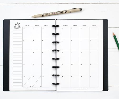 Miniatura 4 de BetterNote - Recambio de calendario académico horizontal de julio de 2025 a junio de 2026 para cuaderno encuadernado en disco, compatible con
