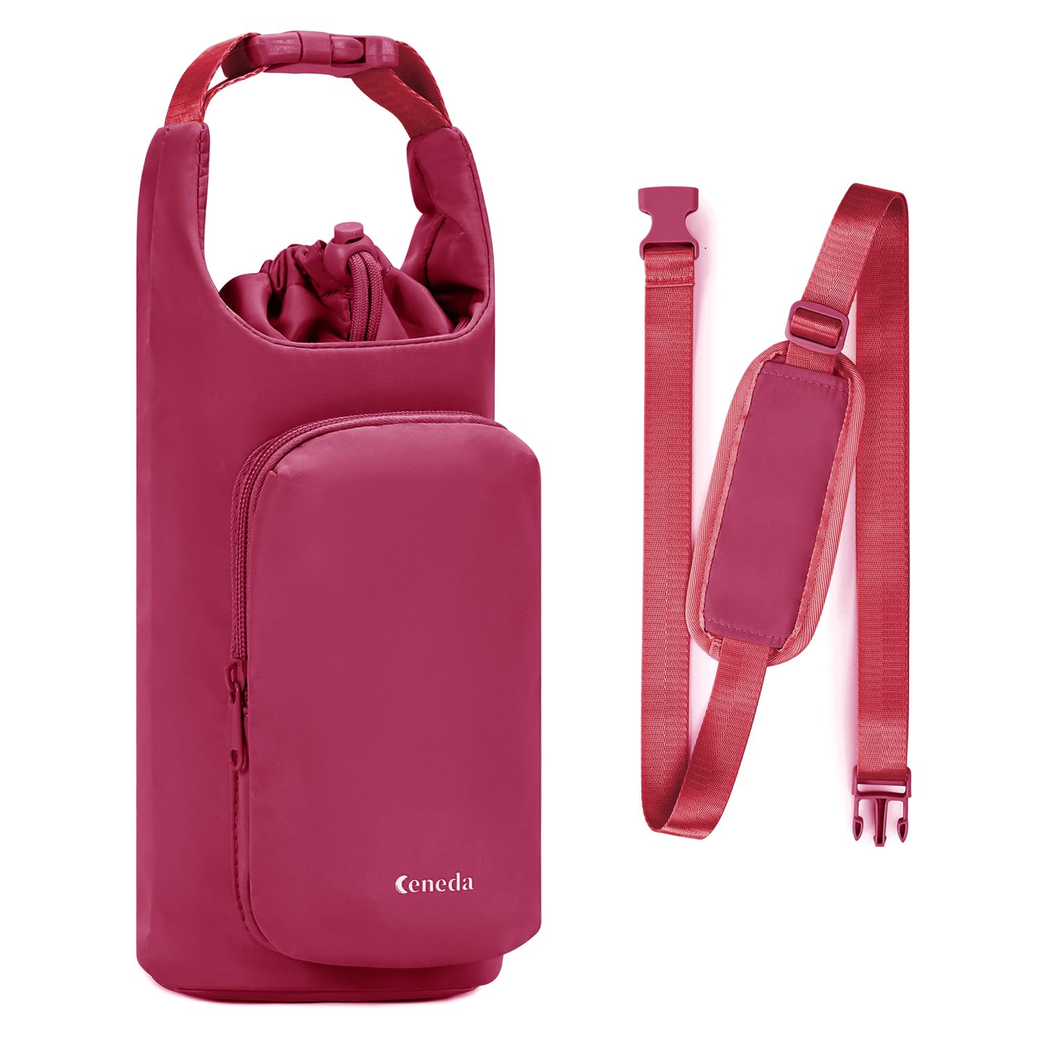 Ceneda Trinkflaschentasche Isolierte Wasserflasche Tasche 40oz mit Handyfach, Verstellbarer Schultergurt, Robuster Leichter Halter – Für Sport, Wandern, Outdoor, Alltag, Unisex,Rot