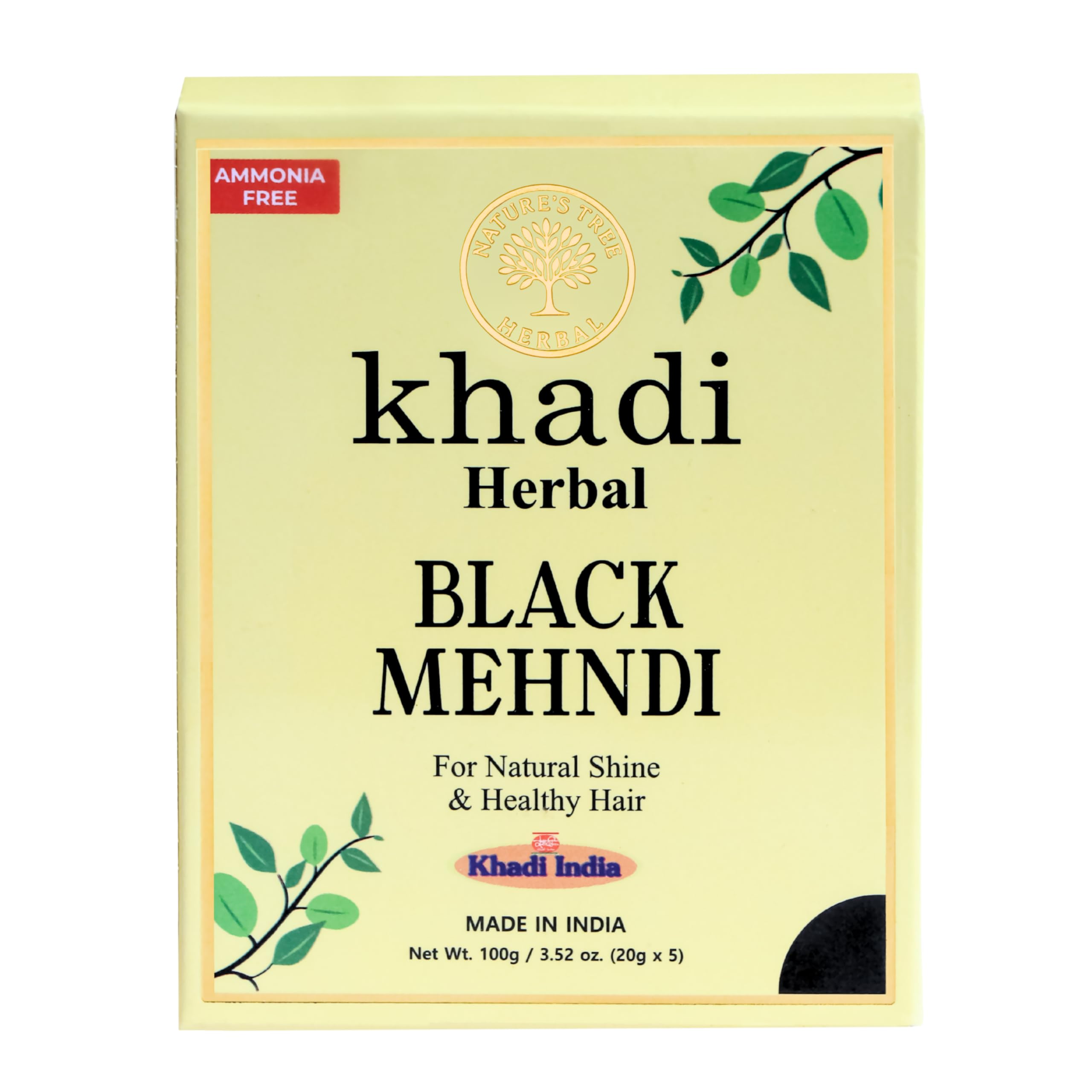 Nature's Tree Herbal Khadi Black Mehndi Herbal Hair Colour Powder, Ammonia Free, 100g, Natural Shine & Healthy Hair (Black, 300gm)-image-2