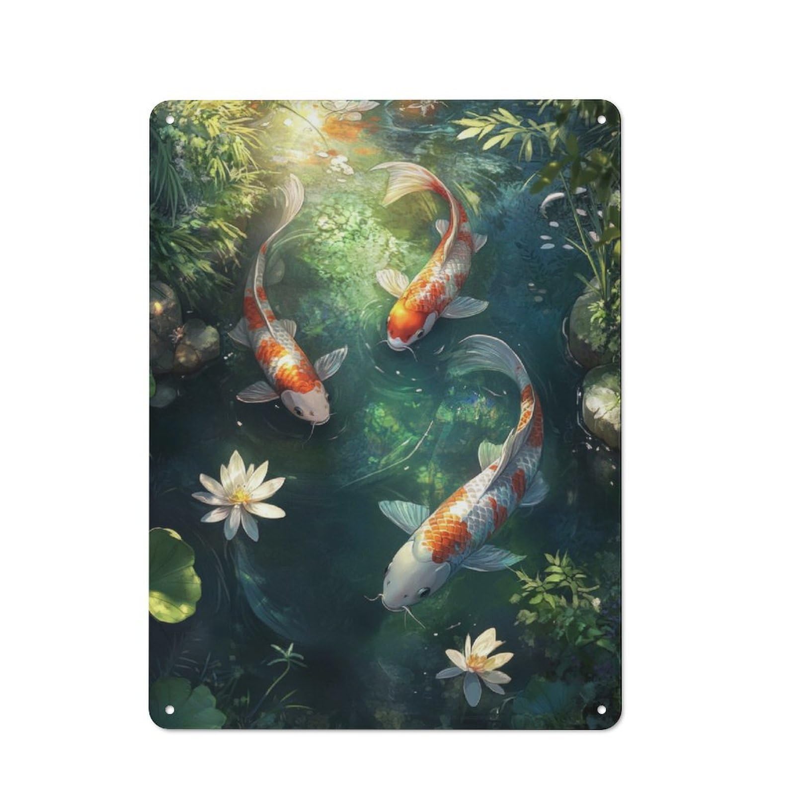 Junmoney Koi Fish Pond Industrial-Style Tin Sign 40X30cm For Café Or Home Bar, For Cooler-Month Interiors With Industrial Character