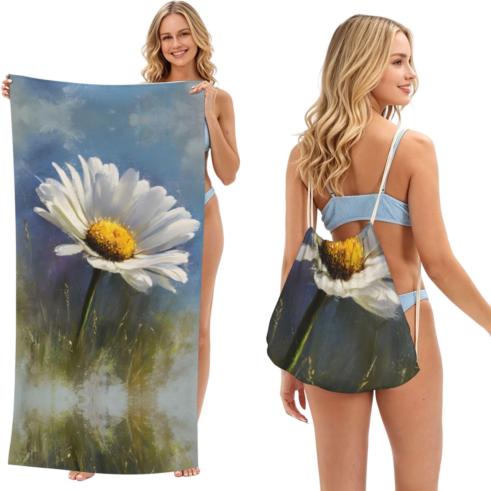 Sac à dos 2 en 1 serviette de plage marguerite grande taille pour ne plus encombrer vos mains