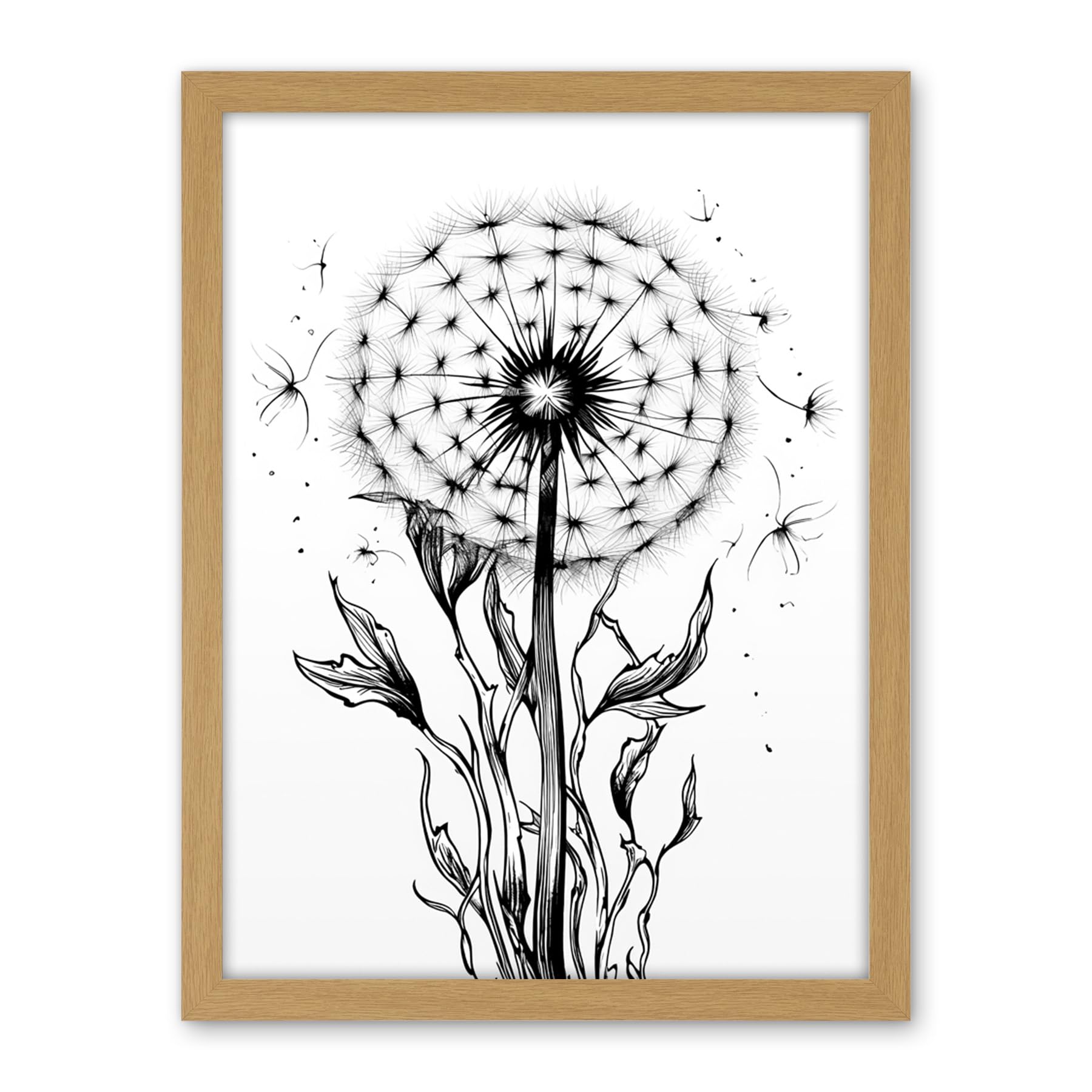 Artery8 Dandelion Flower Seed Black and White Rockabilly Americana 50s Artwork Framed Wall Art Print 18X24 Inch