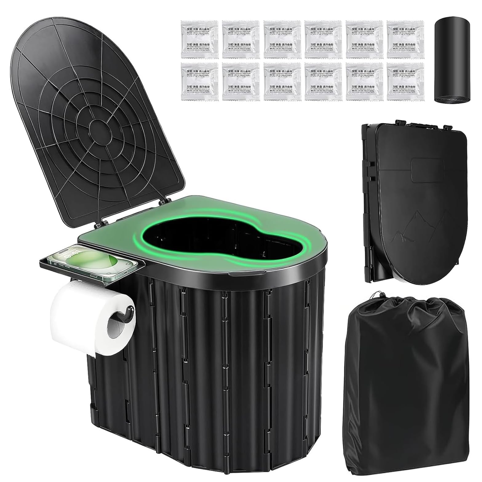 Faltbare Campingtoilette, Tragbare Toilette, Mobile Toilette für Drinnen und Draußen, Faltbare Autotoilette, Geeignet für Erwachsene und Kinder, Geeignet für Angeln, Zelte, Schlafzimmer und Strände