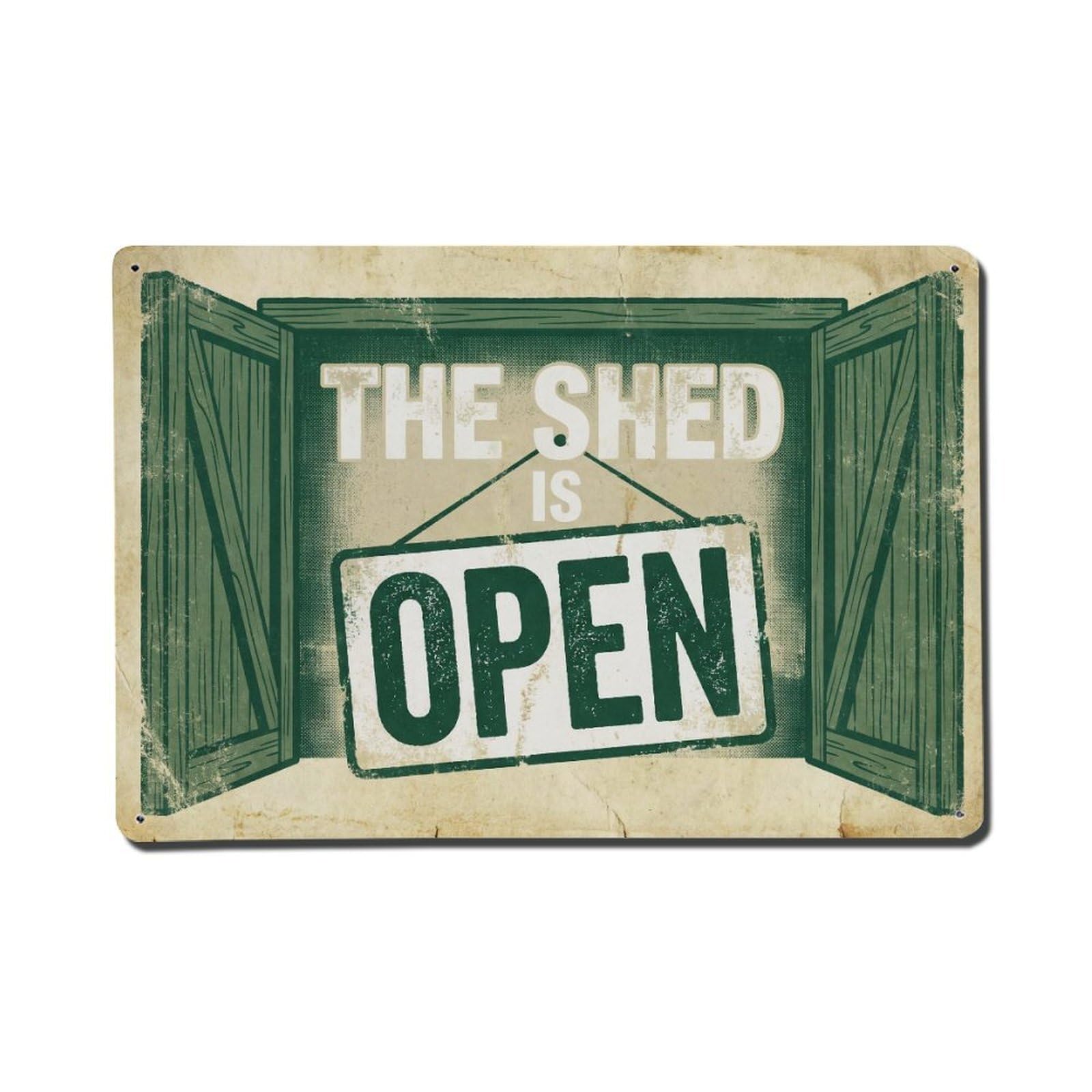 Service Tools Projects Shed Open Workshop Repair Metal Tin Sign Plaque Wall Decor for Cafe, Man Cave, Club Bar, Office, Home Garden Round Metal Poster 8x12Inch