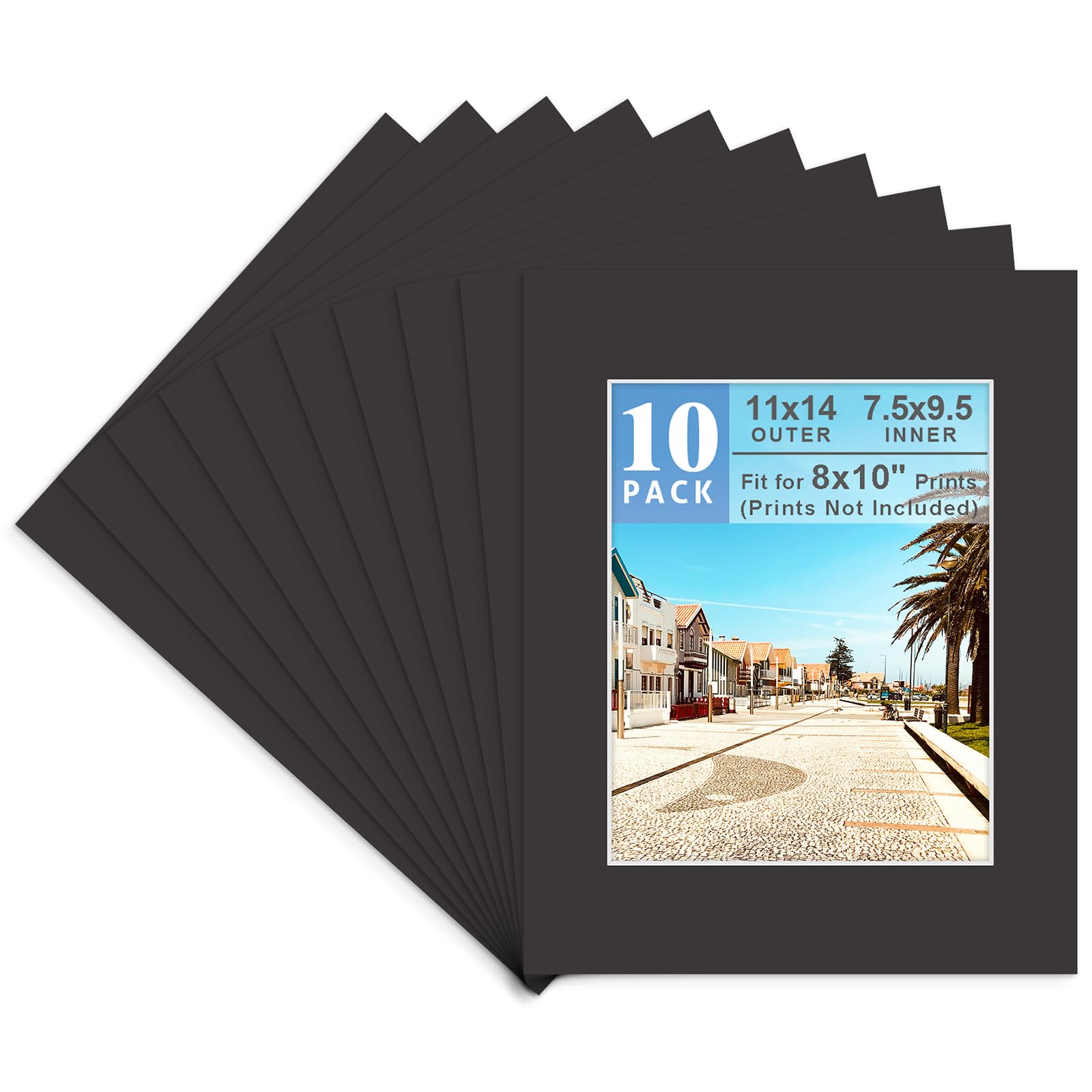 Golden State Art, 10 Pack 11x14 Black Picture Mat for 8x10 Photos