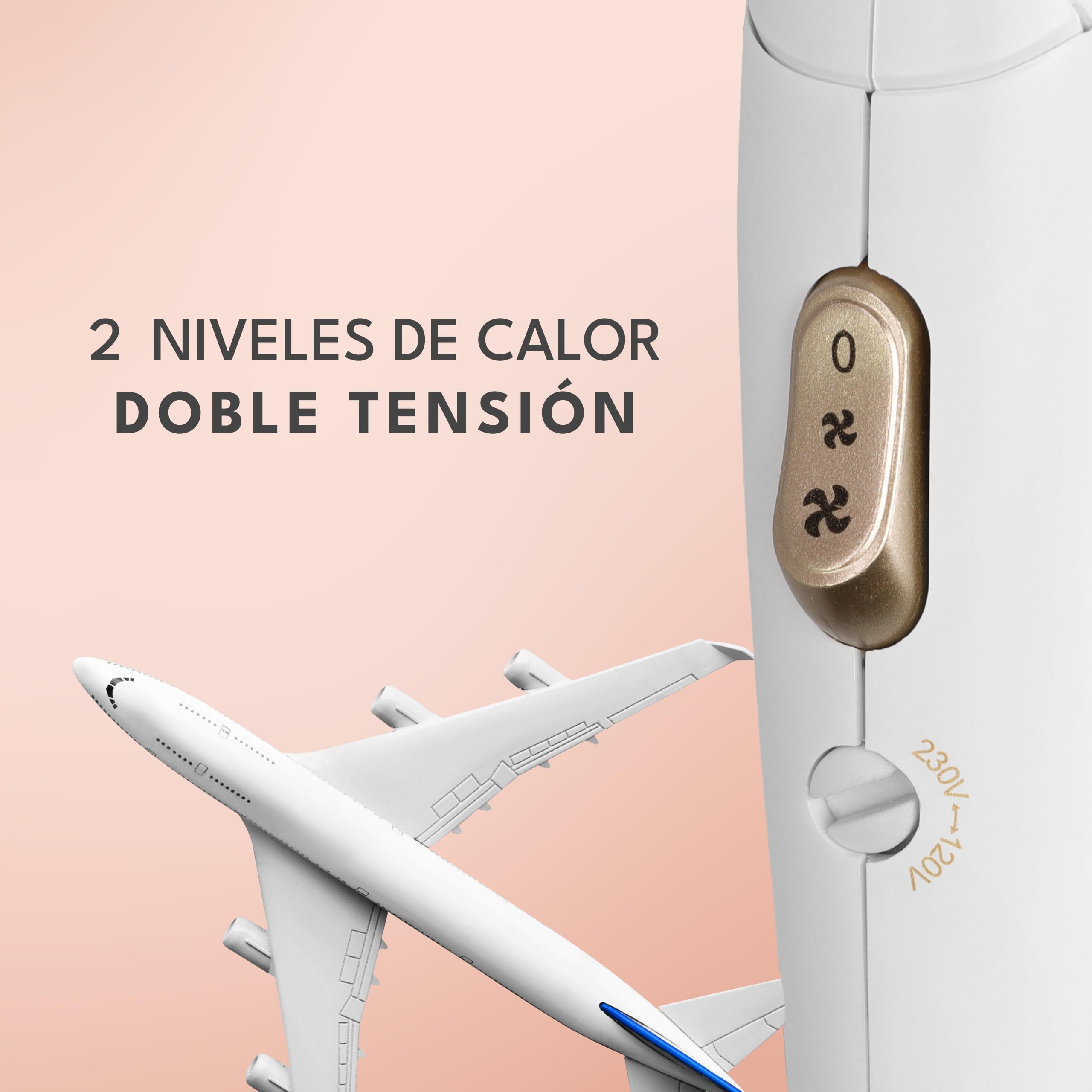 LEBENLANG Secador pelo de viaje plegable pequeño - Doble voltaje & Bolsa de viaje con boquilla I Secador de pelo ionico I Hair dryer Secadores de pelo I Secadora cabelo Mini blow dryer & Secador rizos