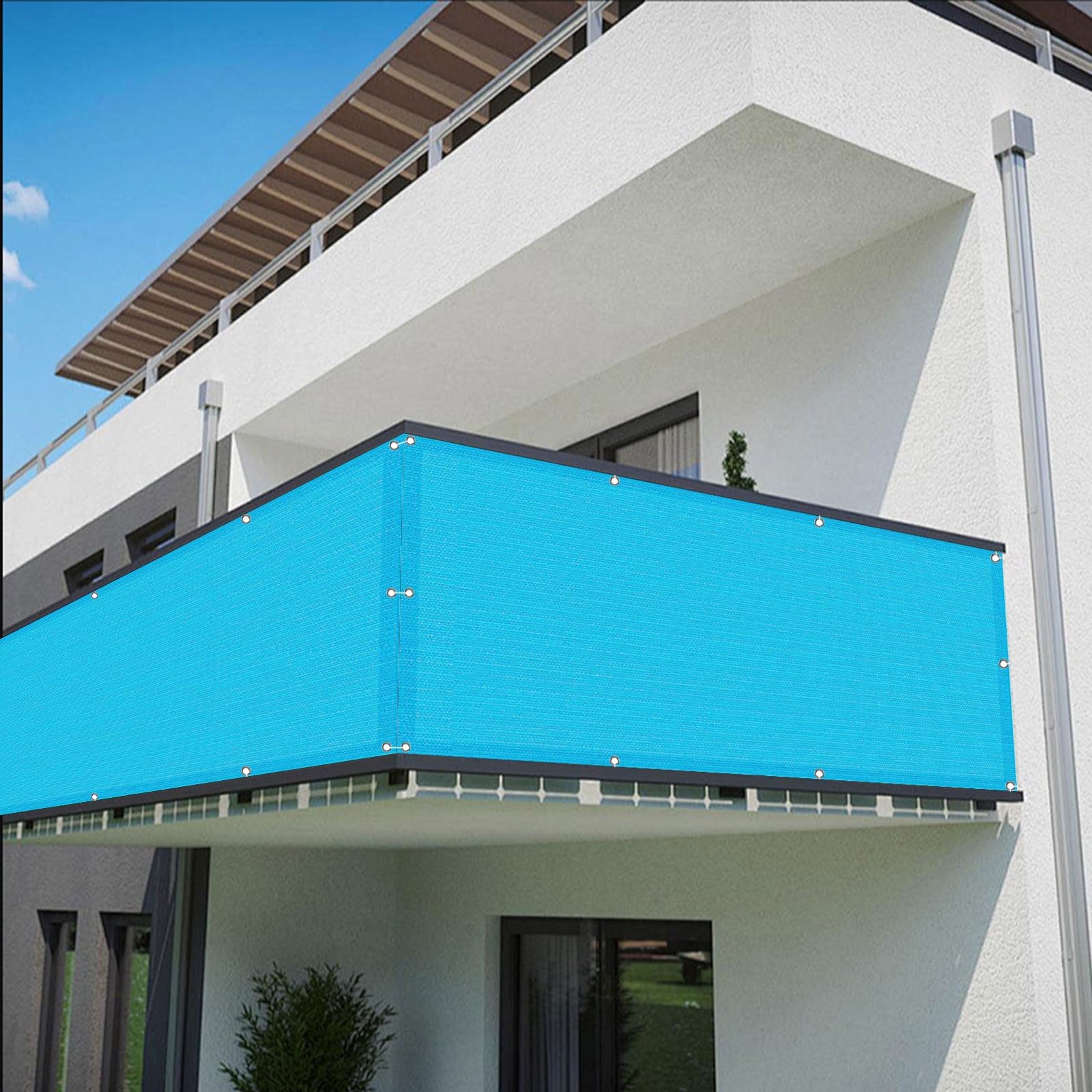 Osłona Ogrodzeniowa Balkonu 80 x 800 cm Wentylowana Osłona Przednia Z Siatki Ogrodzeniowej Z Sznurkiem Na Balkon I Patio Ogrodowe, Niebieskie niebo