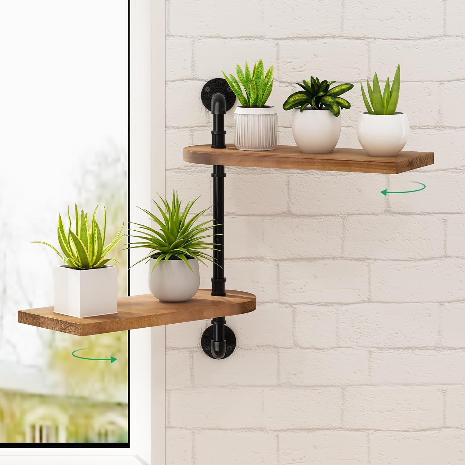 3-Tier Rotating Window Plant Shelf,Wooden Indoor Plant Stand, Wall Plant Holder, Optimal Light Exposure for Indoor Multiple Plants, Enhance Home Decor, Gift Idea for Plant Lovers