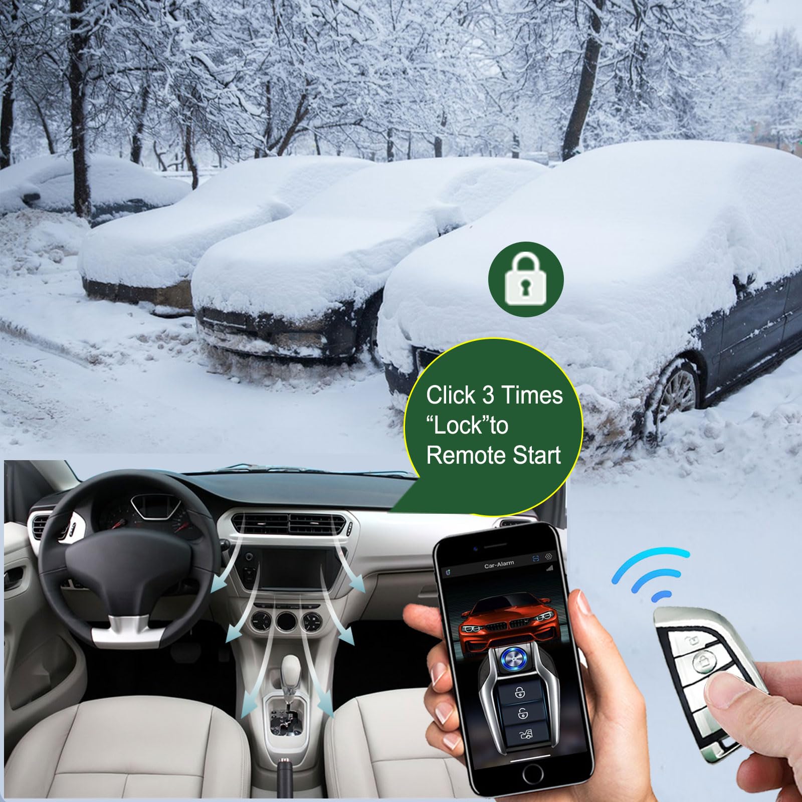 Remote Starter for Car Pre-Warm The Car Remotely One Key Start Keyless Entry Lock Unlock The Car, Open Trunk for Car Open Trunk with Remote Key or Phone