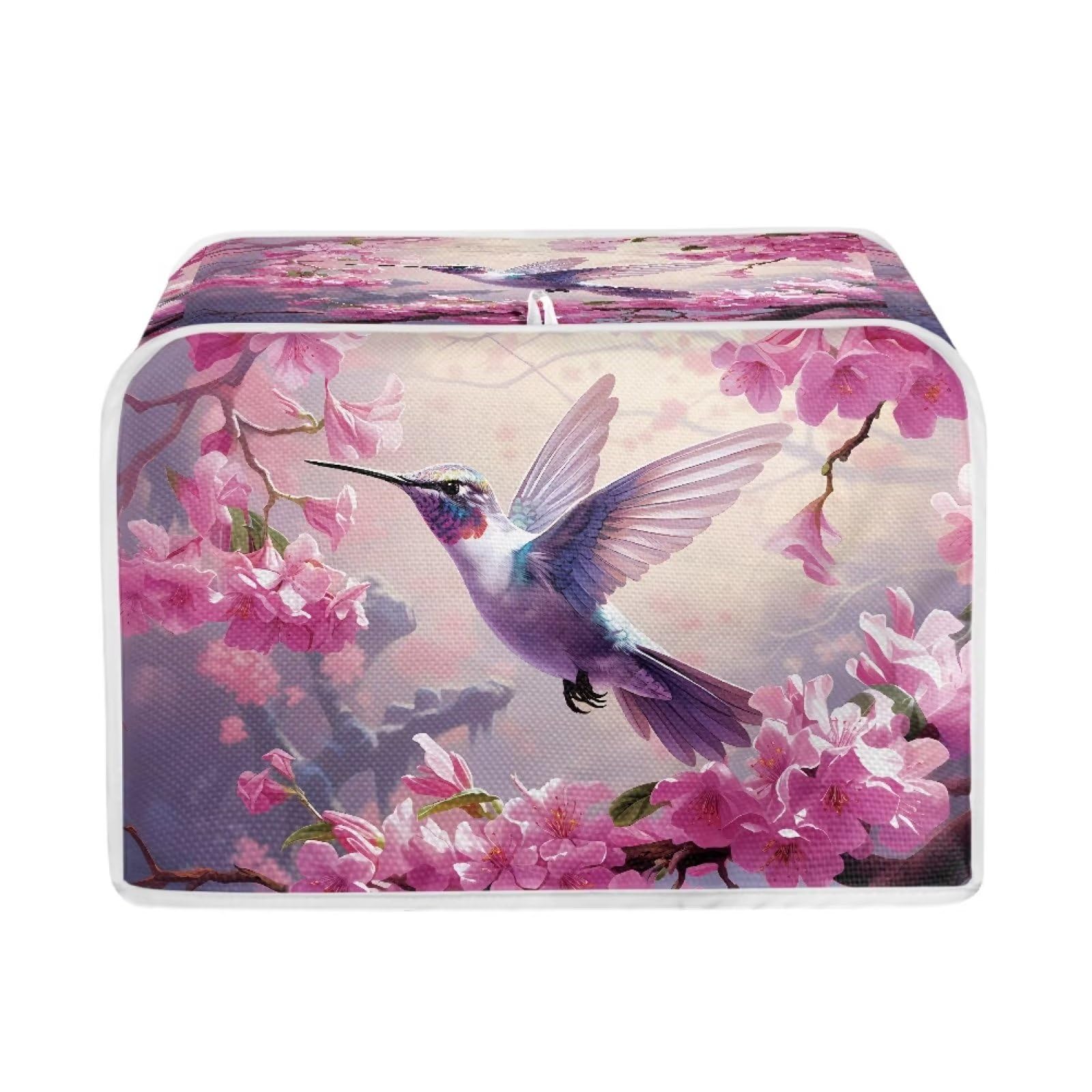 Talayituse Hummingbird Cherry Blossom Toaster Cover for 4 Slice Wide Slot Bread Machine - Durable Kitchen Small Appliance Dust Cover