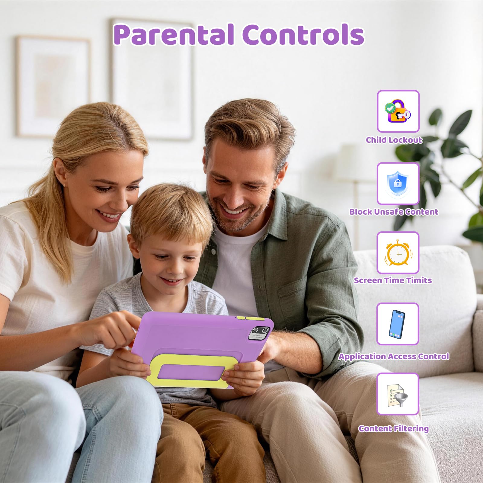 Whitedeer Kids Tablet, 7 inch Tablet for Kids 3-7 Ages 8GB RAM +64GB ROM, Android 13, Parental Controls, Dual Camera, Wi-Fi, Bluetooth, Type-C, Impact Resistant Case, Gift,Purple — view 4
