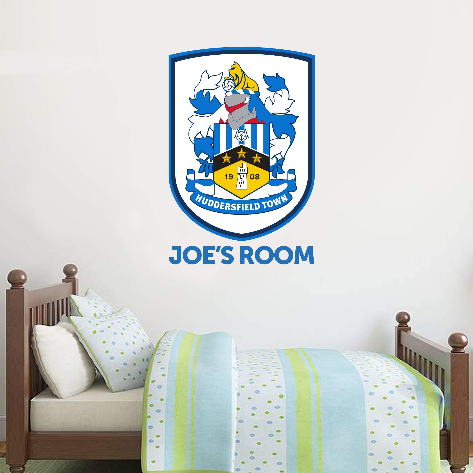 Beautiful Game Huddersfield Town Football Club Official Crest & Personalised Name Wall Mural Sticker (60cm Height x 35cm Width)