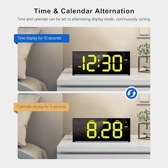 Digital Wall Clock Large Display, Alarm Clock with 12 RGB Colors Changing Remote Control, 13 LED Clocks with Night Lights for Living Room Bedroom Office Home Decor