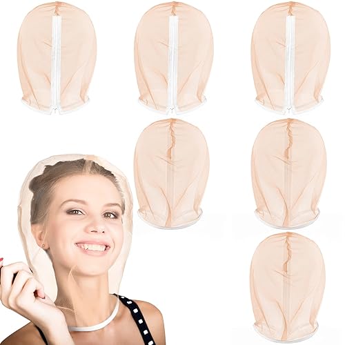 6 unidades de capucha protectora de maquillaje, lavable, ligera, de nailon, gasa, con cierre de cremallera, reutilizable, para mujeres y niñas,