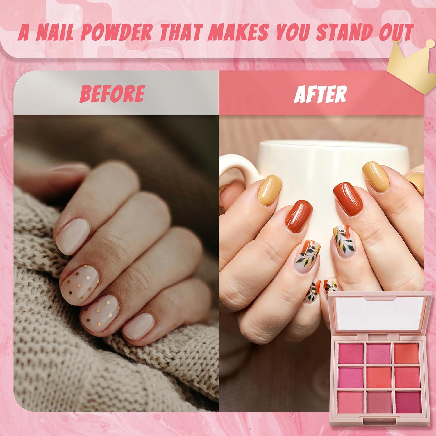 18 Colors Nail Pigment Powder Palette, Pigment Powder for Nails Set and Nail Art Sponges with Grabbing Pen, Ombre Aura Pigmentos para Uñas, D+F