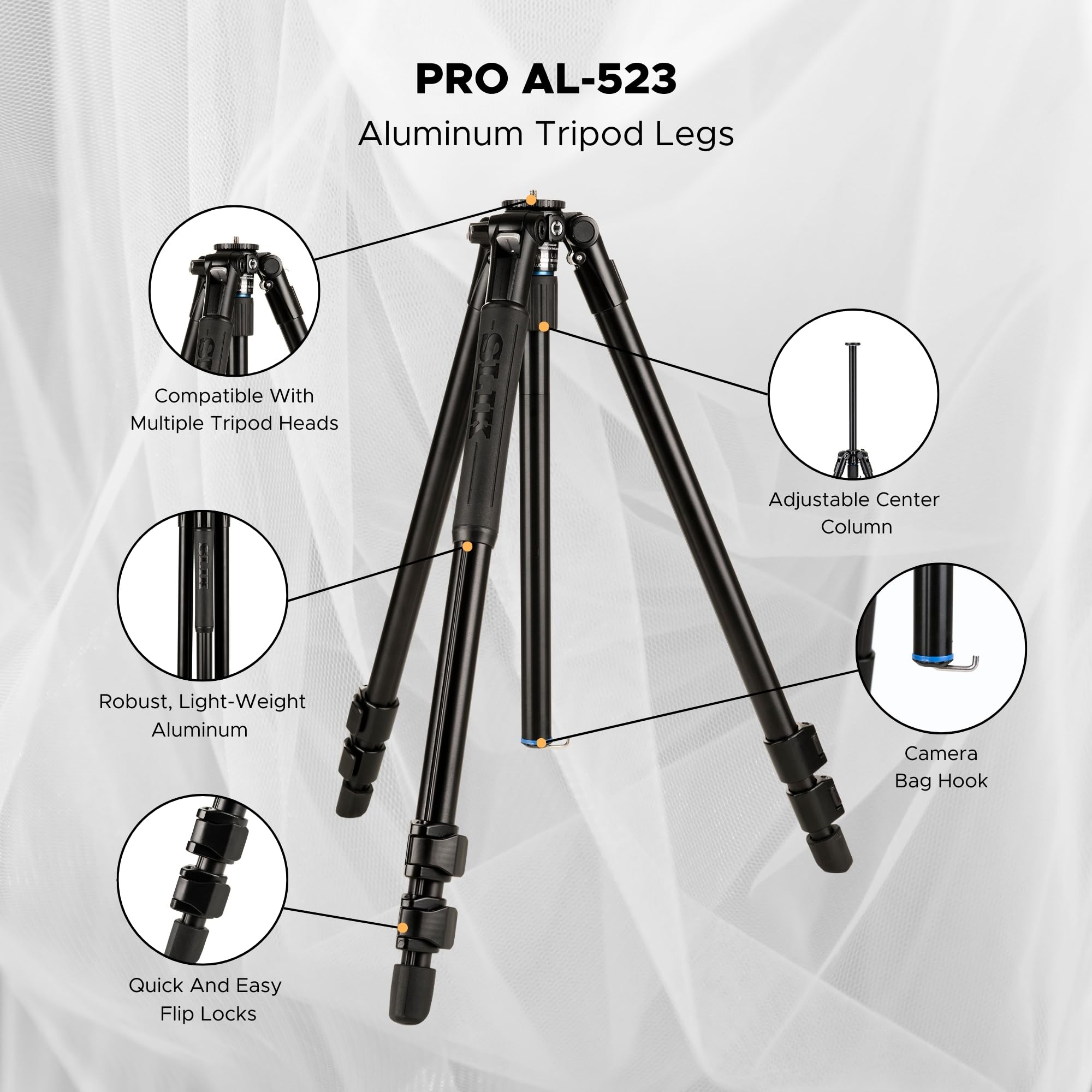 SLIK Trípode de Aluminio Pro AL-523 – Solo Patas