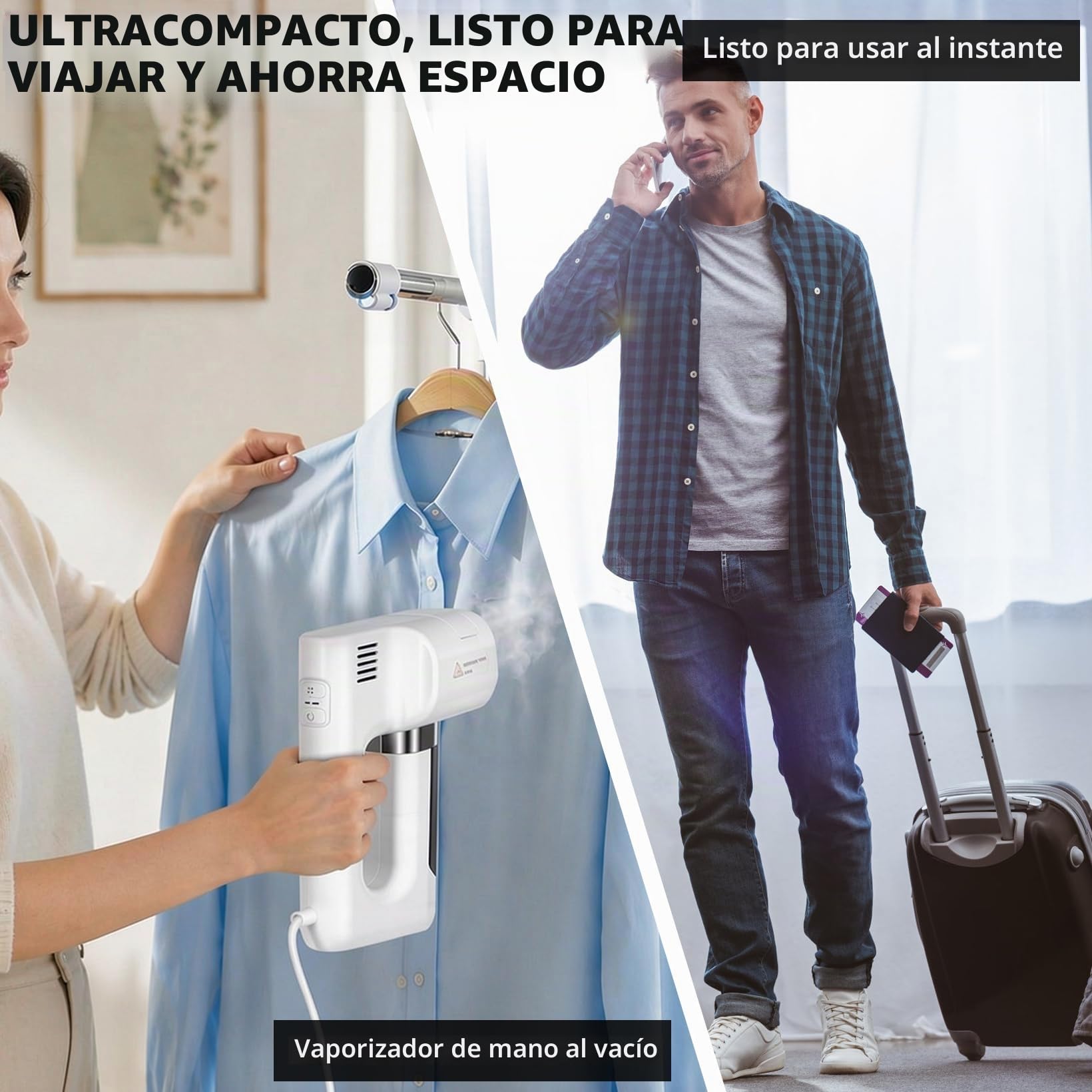 Vaporera con aspiración 3200pa Plancha de vapor | portátil 2-en-1 Combo vaporera y plancha Calentamiento rápido para viaje