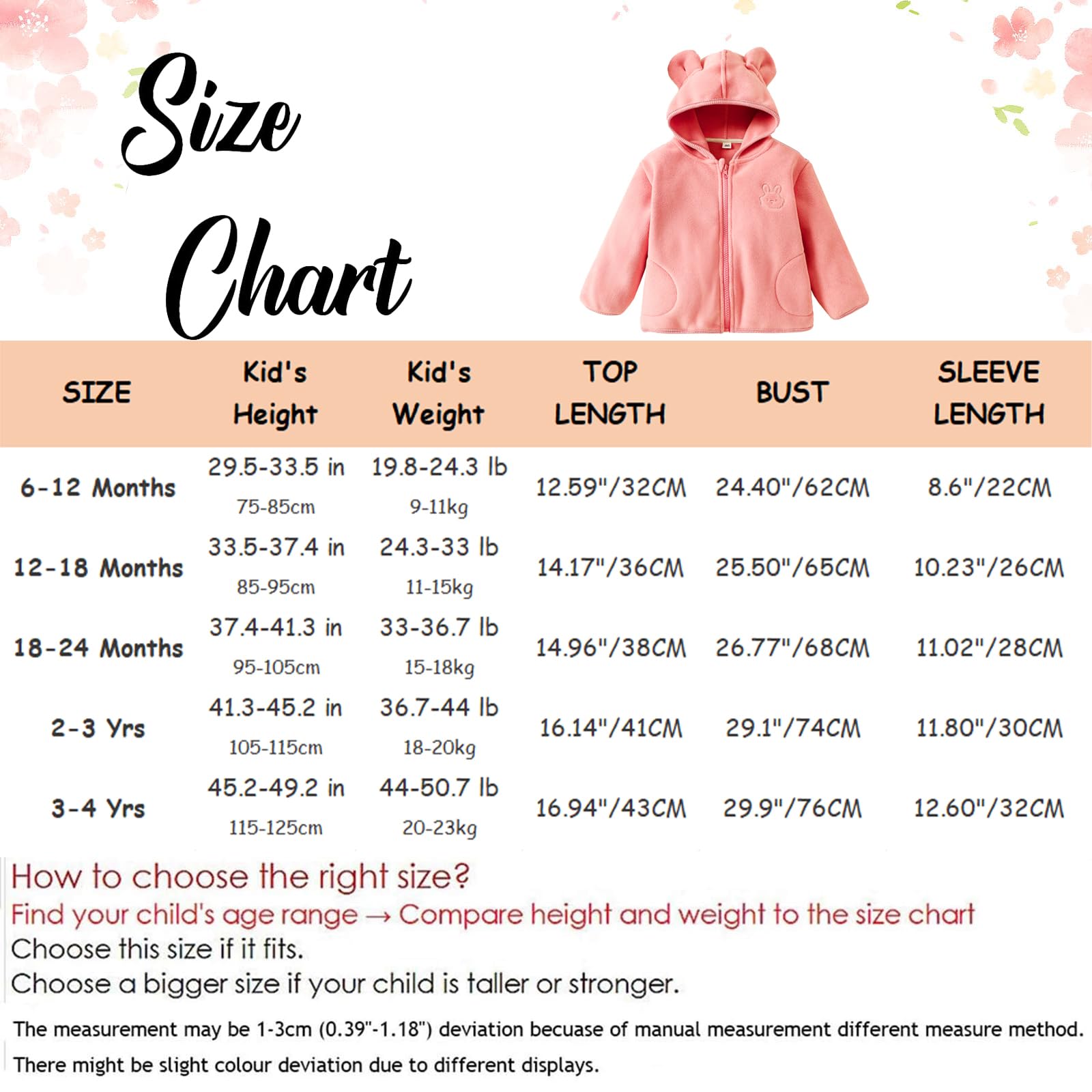 Bebe Fille Veste Polaire Dessin Animé à Capuche Manteau avec Oreilles Chaud Vêtements Zip Up d'extérieur Manteau
