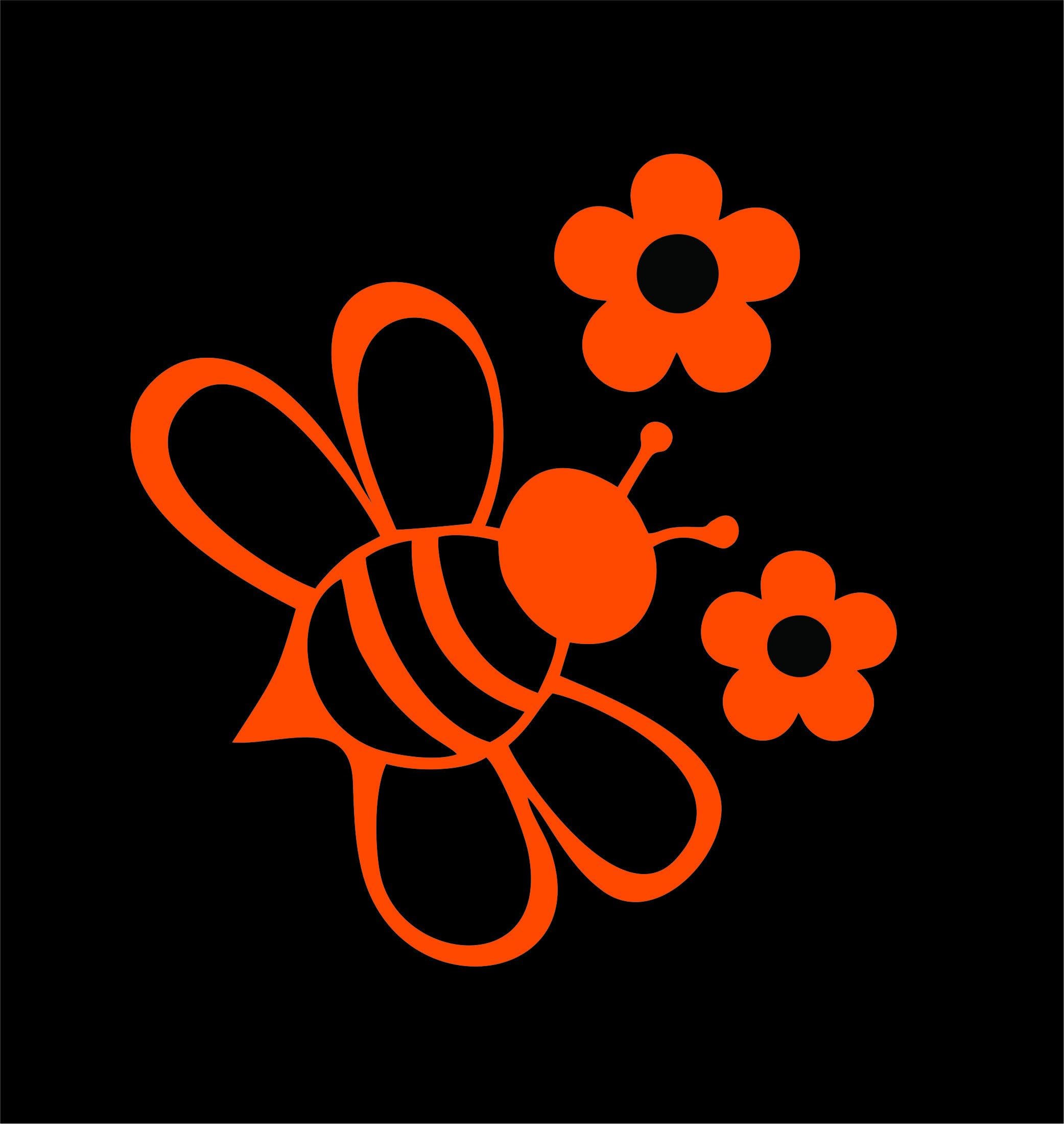 LU COCO CREATIONS BUMBLEBEE WITH FLOWERS 5" WIDE VINYL STICKER/DECALS (COLOR ORANGE) ADD SOME COLOR TO YOUR WINDOWS. CUTE AND ADORABLE FOR WINDOWS,CARS,TRUCKS,LAPTOPS AND MORE!