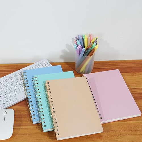 Miniatura 8 de Paquete de 4 cuadernos en espiral de tapa dura de 5.7 x 8.5 pulgadas, 80 hojas160 páginas, cuaderno rayado universitario, papel grueso de 100 GSM,