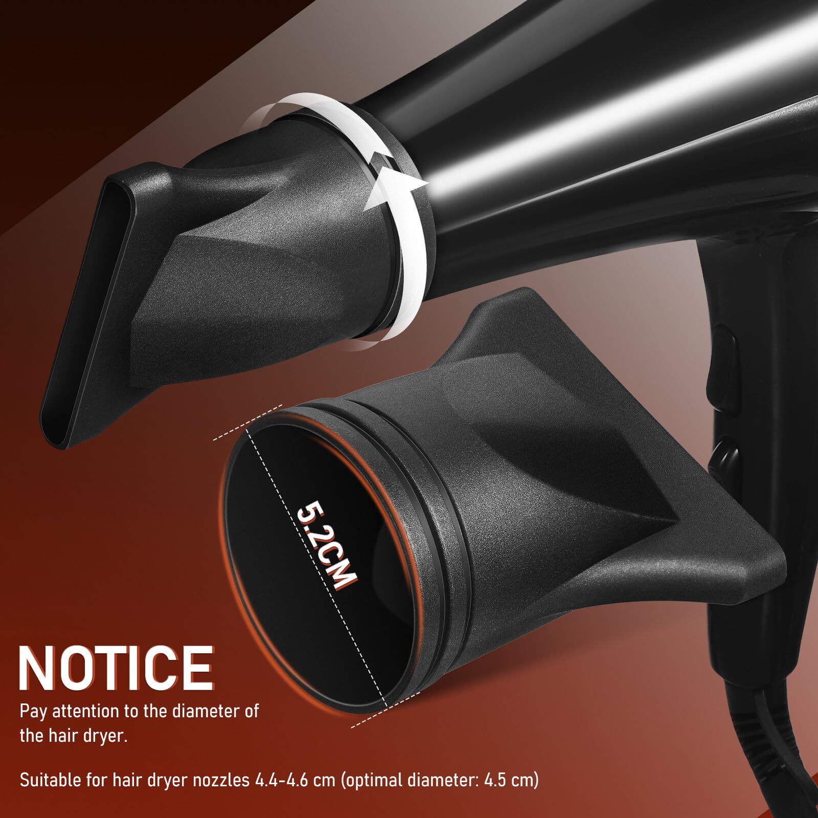 LIFKOME 2 bocchette per asciugacapelli, concentratore per uno styling preciso, in plastica nera, durevole, flusso d'aria focalizzato per una maggiore lucentezza, adatto per asciugacapelli di diametro