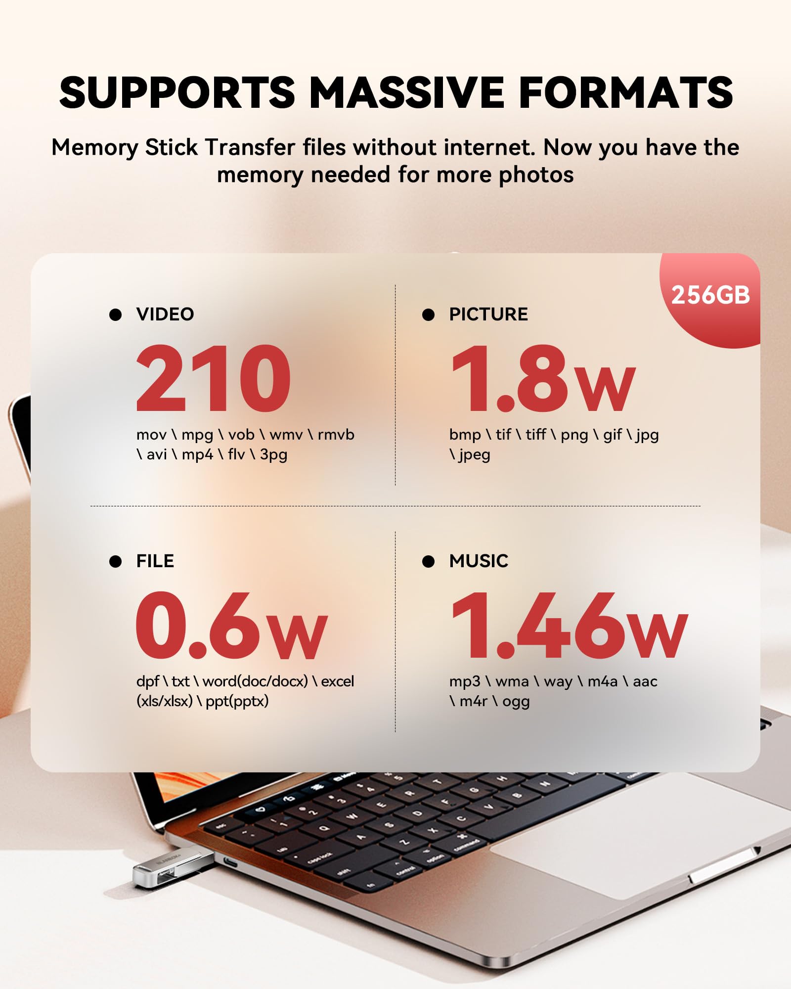 Memoria USB C de 256 GB con certificación MFi para iPhone, memoria USB C de alta velocidad, almacenamiento de fotos para iPhone/iPad/Android/PC