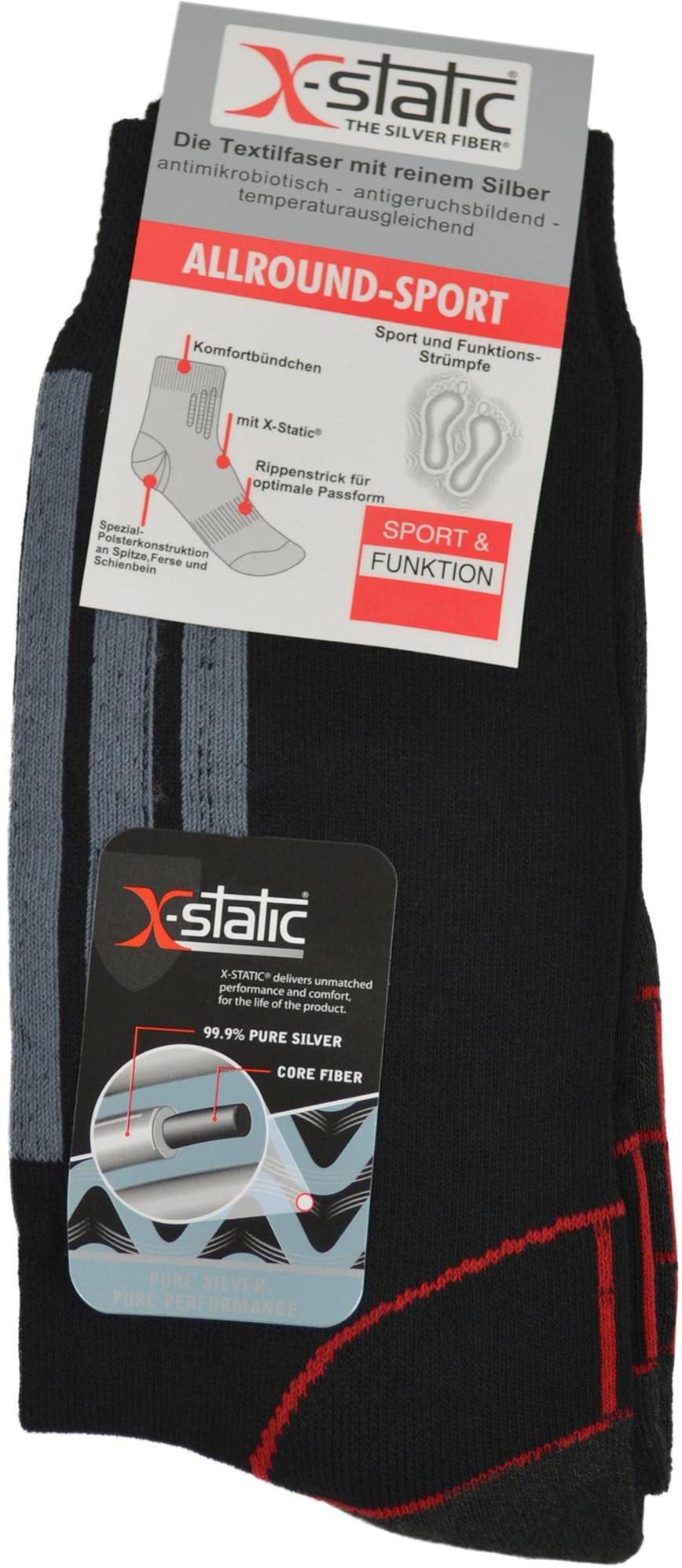 normani 5 Paar X-Static Socken mit Silberfäden und Coolmax - gegen Fußgeruch (Sport & Funktion)