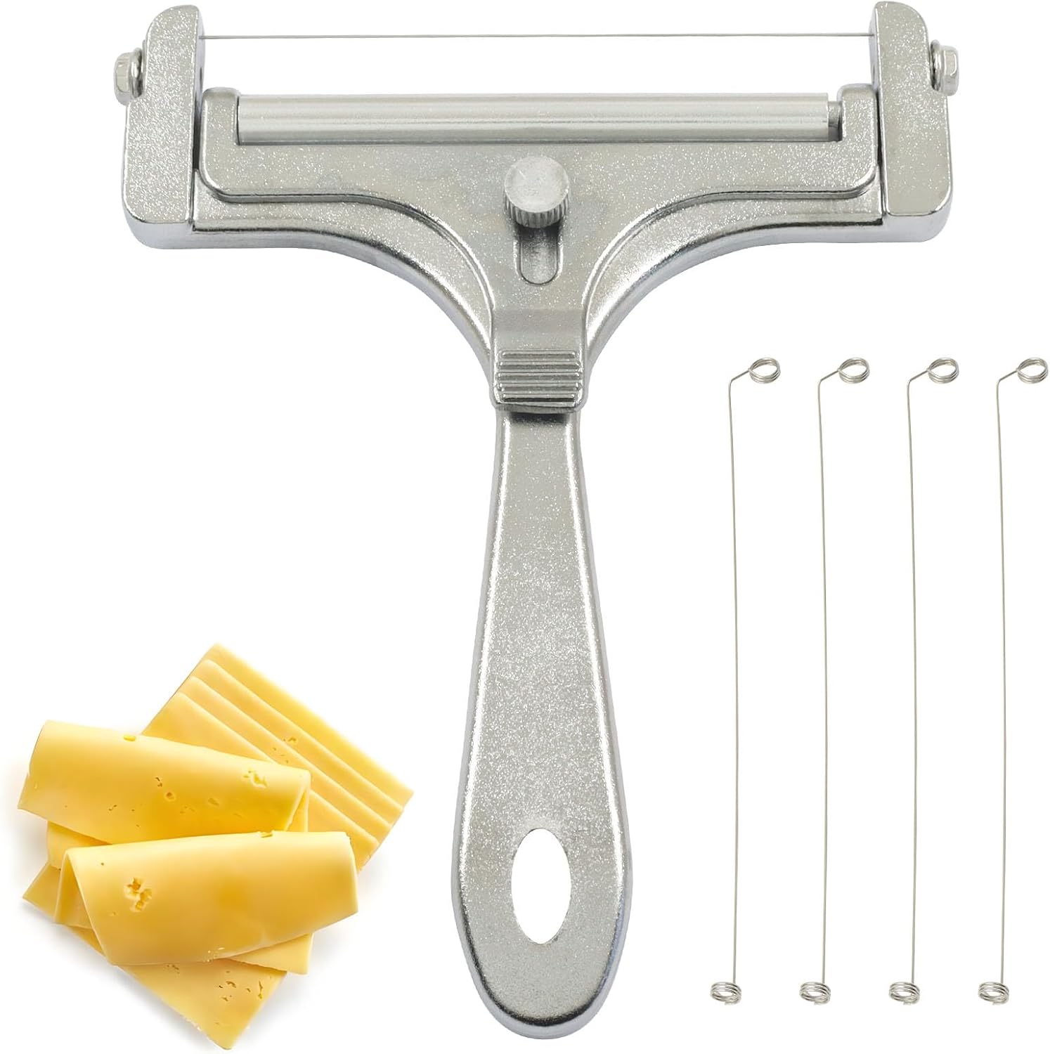 Adjustable Thickness Cheese Slicer, 4 Replacement Wires, Handheld